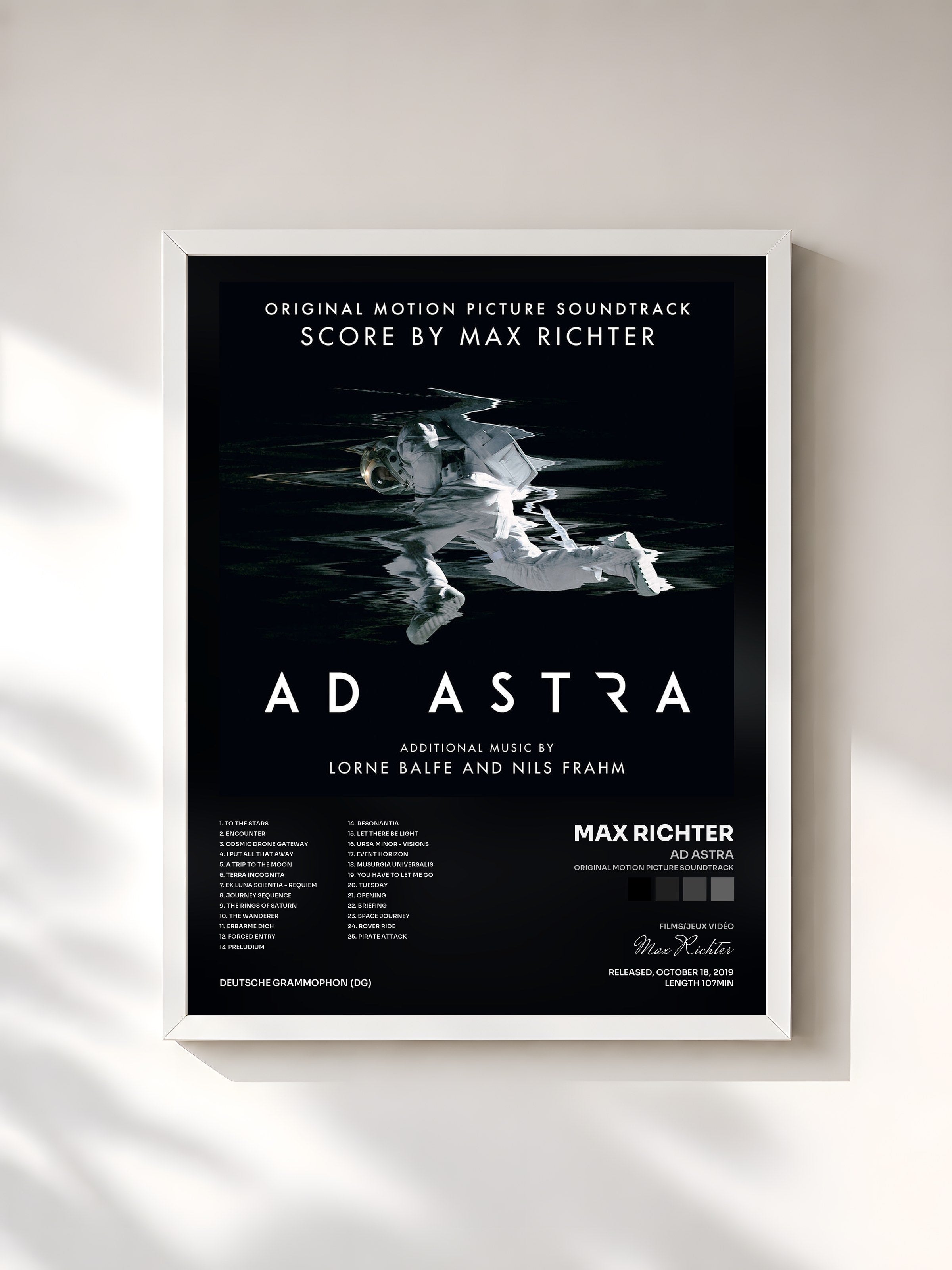 #blanc Tableau de l'album Ad Astra (Original Motion Picture Soundtrack) de Max Richter, cadre blanc, imprimé et encadré en France