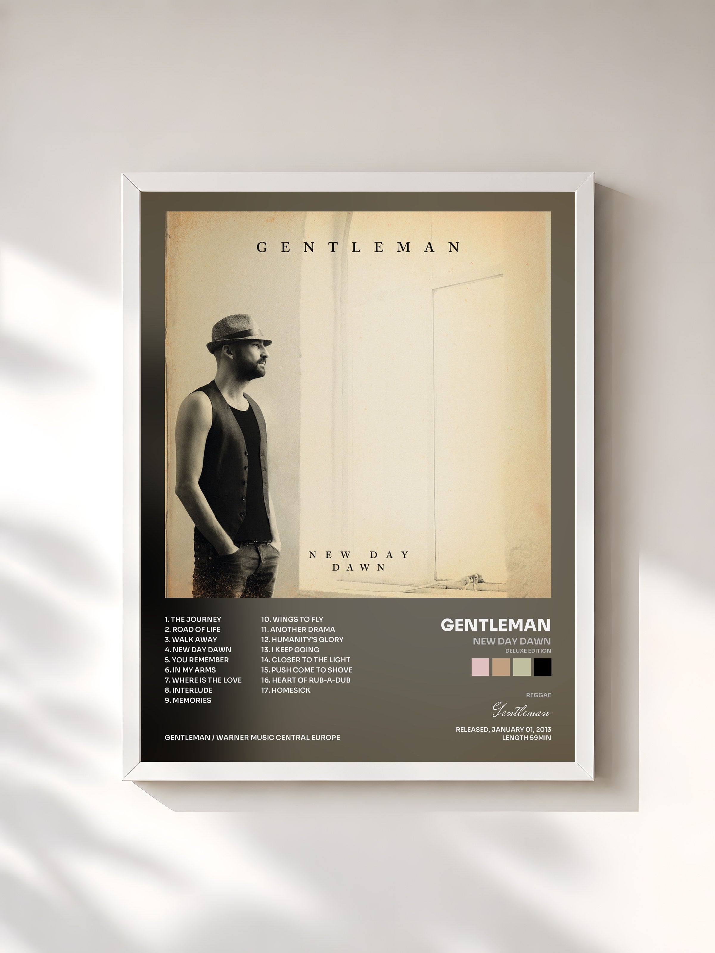 #blanc Tableau de l'album New Day Dawn (Deluxe Edition) de Gentleman, cadre blanc, imprimé et encadré en France