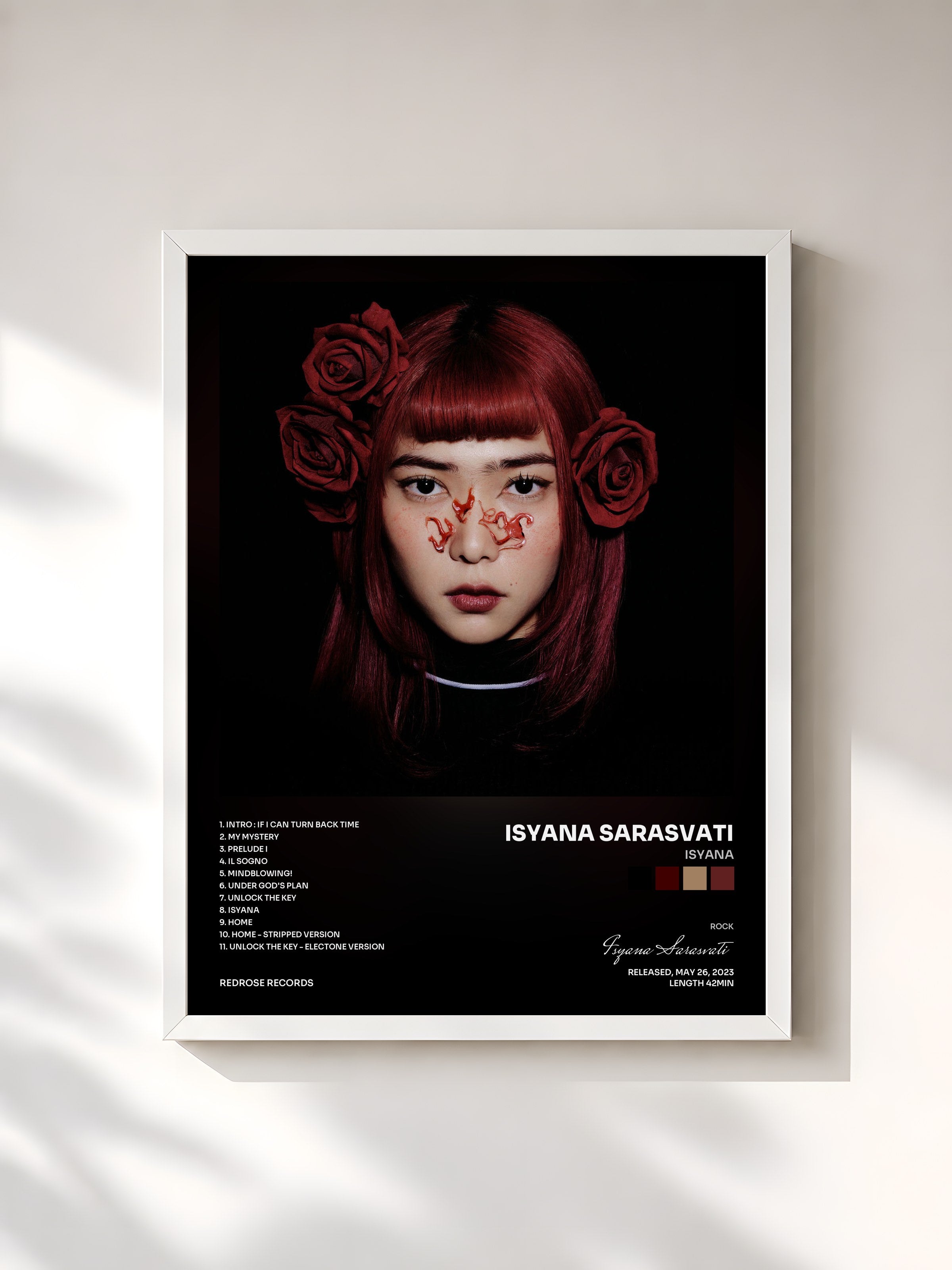 #blanc Tableau de l'album ISYANA de Isyana Sarasvati, cadre blanc, imprimé et encadré en France