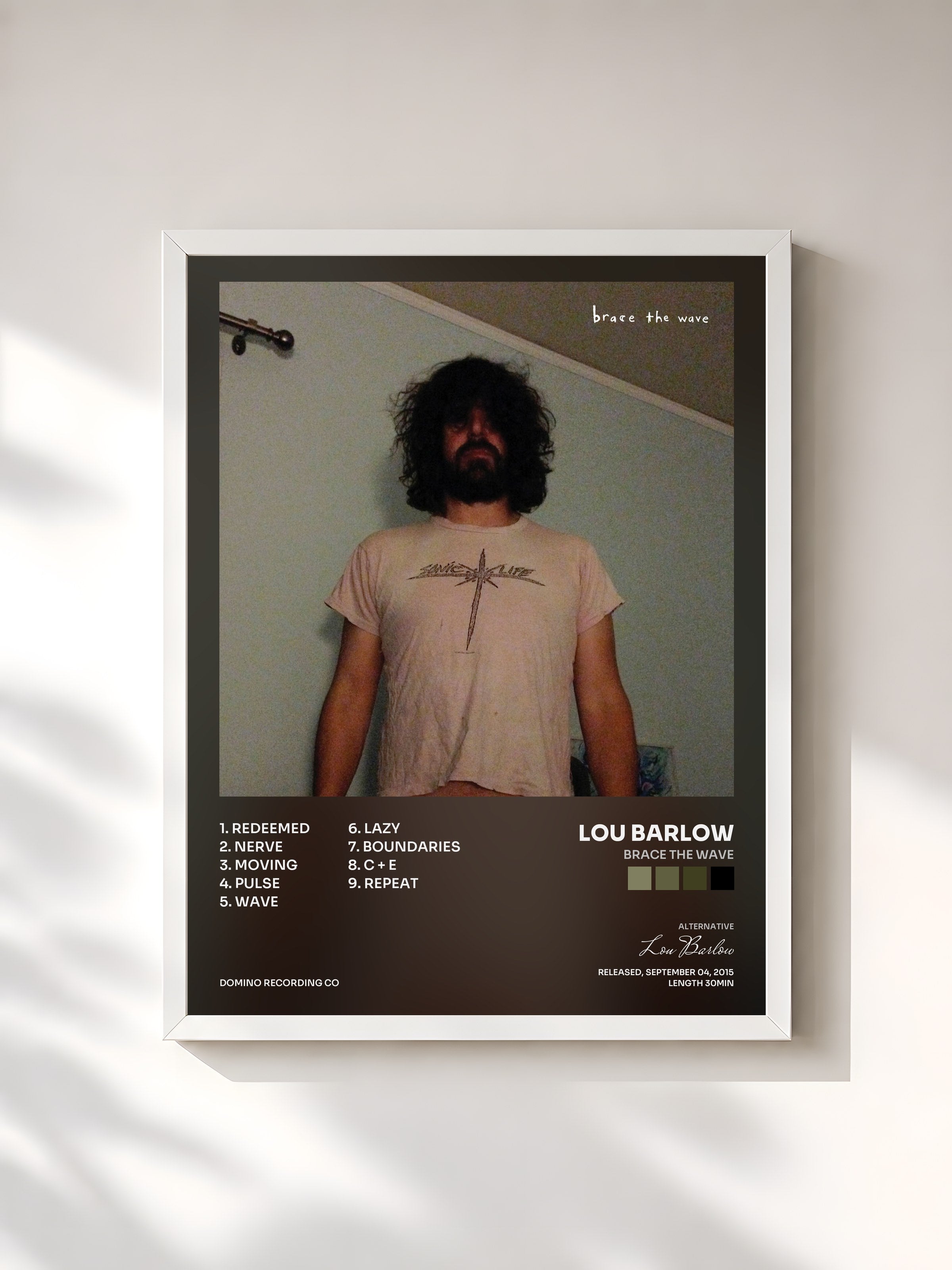 #blanc Tableau de l'album Brace the Wave de Lou Barlow, cadre blanc, imprimé et encadré en France