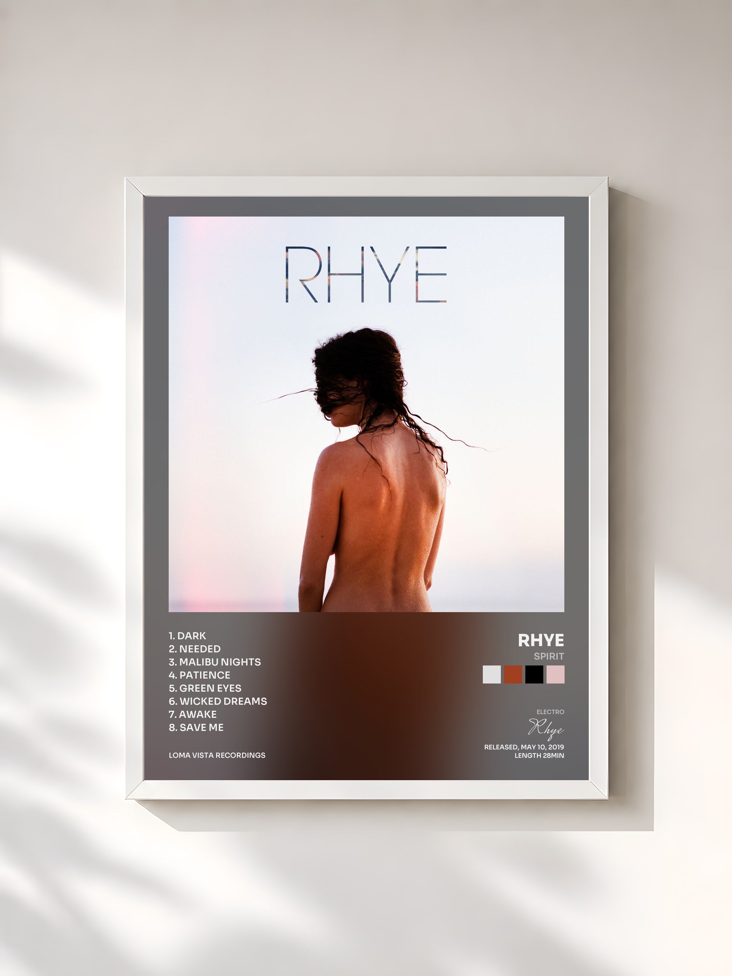 #blanc Tableau de l'album Spirit de Rhye, cadre blanc, imprimé et encadré en France