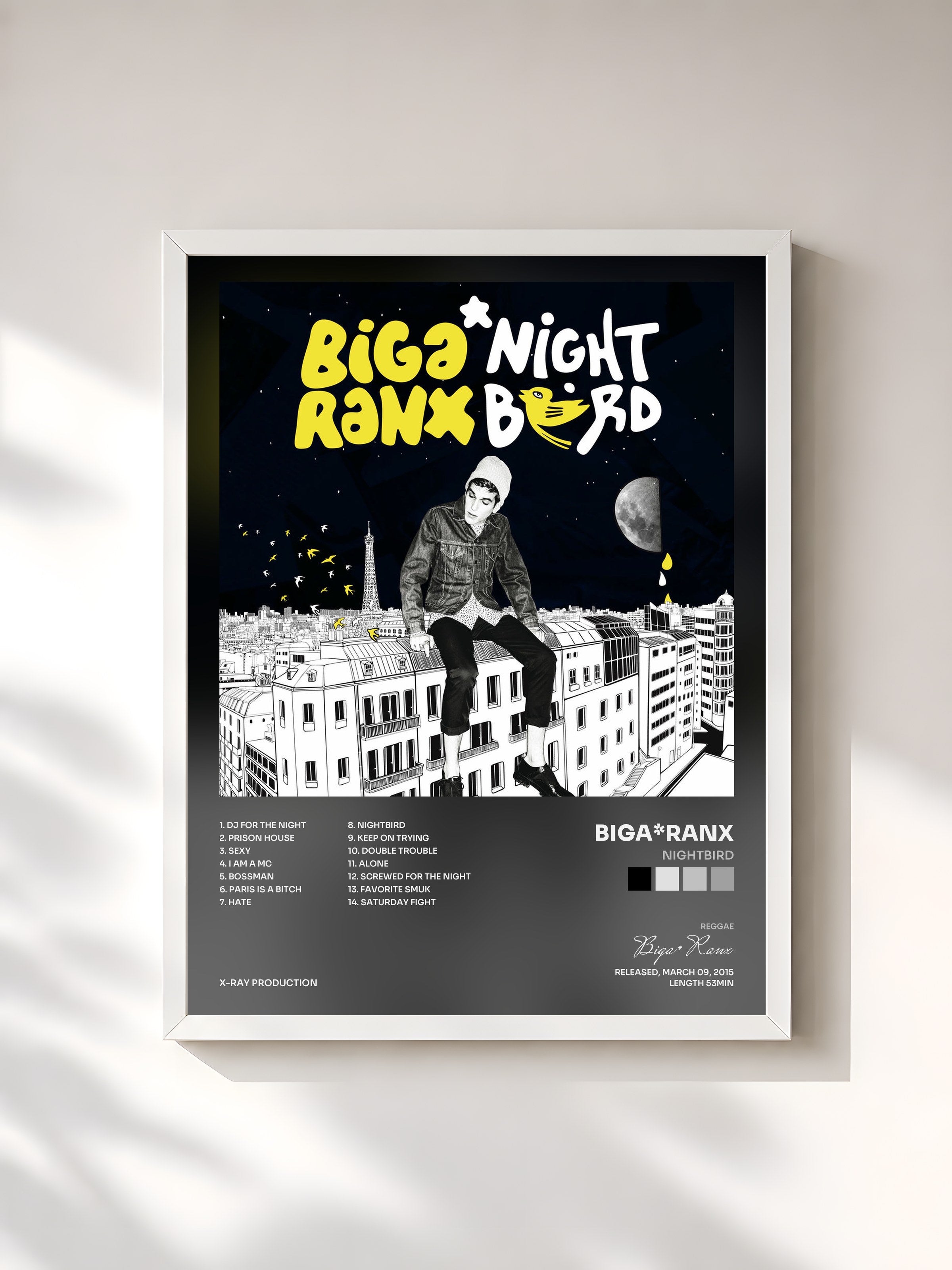 #blanc Tableau de l'album Nightbird de Biga*Ranx, cadre blanc, imprimé et encadré en France