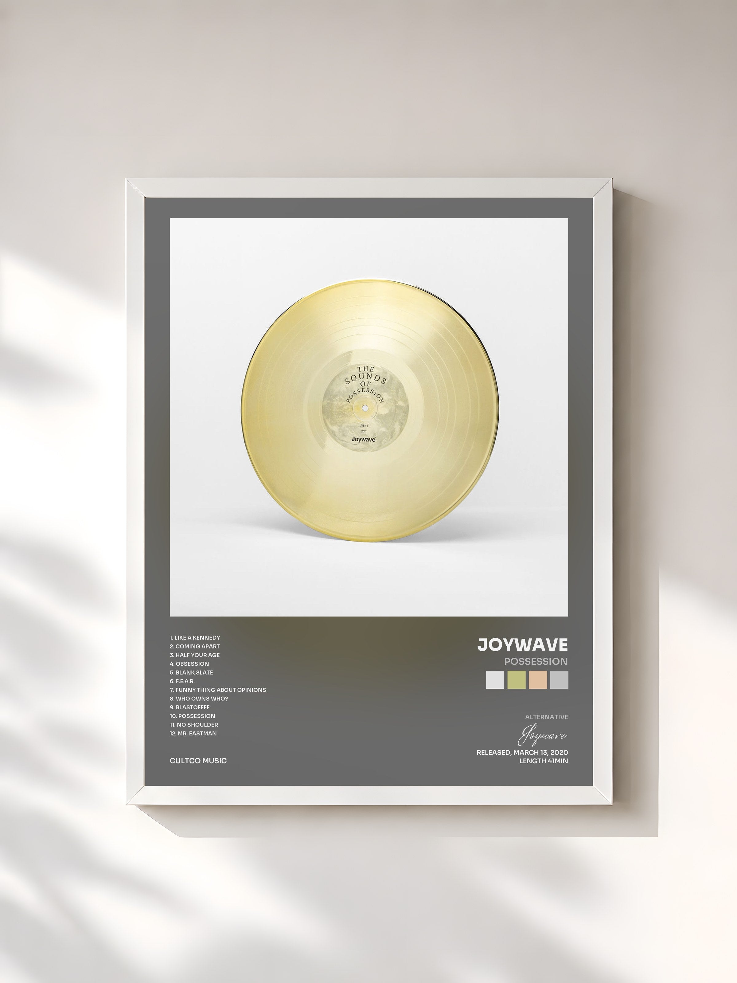 #blanc Tableau de l'album Possession de Joywave, cadre blanc, imprimé et encadré en France