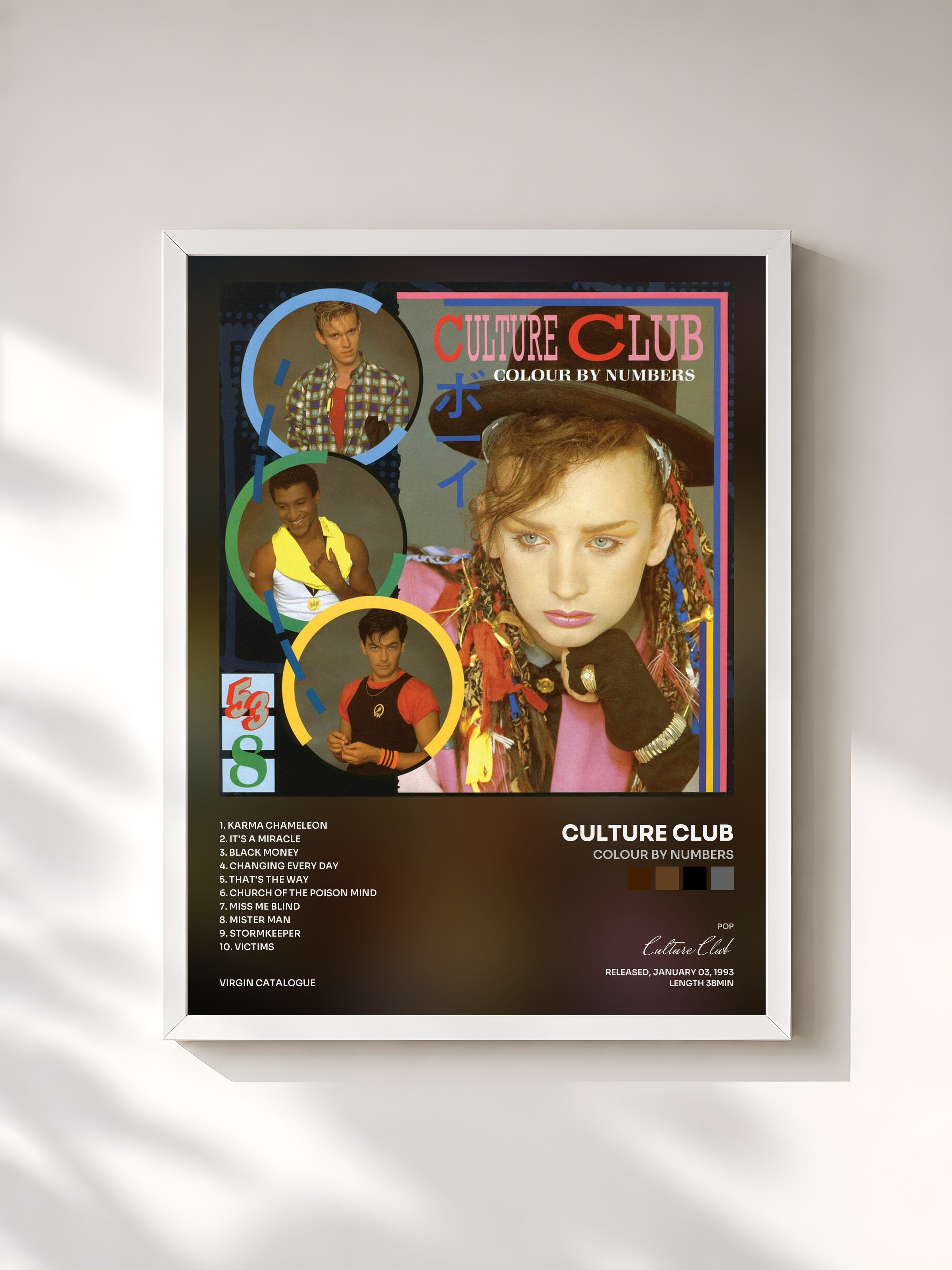 #blanc Tableau de l'album Colour By Numbers de Culture Club, cadre blanc, imprimé et encadré en France