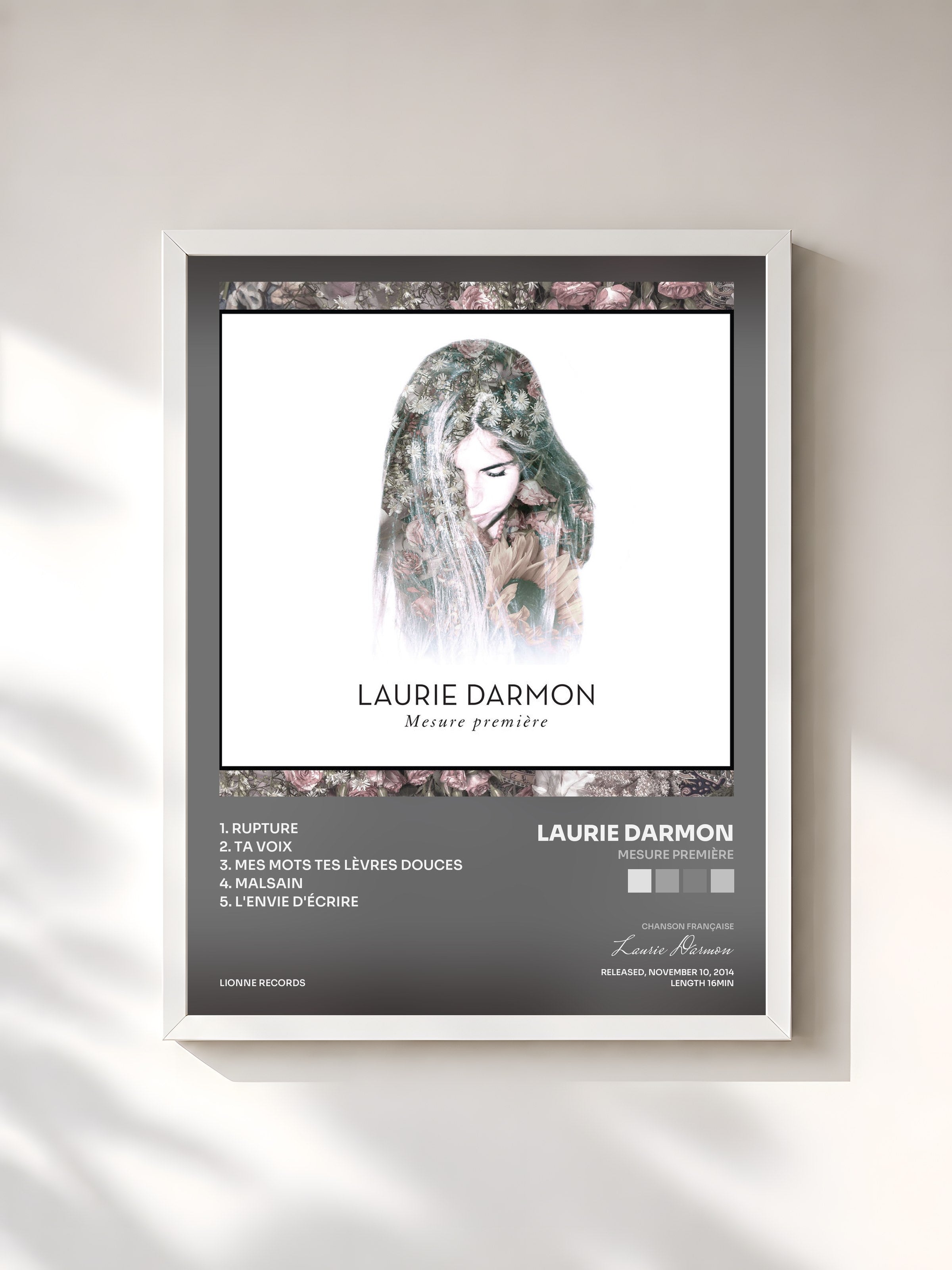 #blanc Tableau de l'album Mesure première de Laurie Darmon, cadre blanc, imprimé et encadré en France