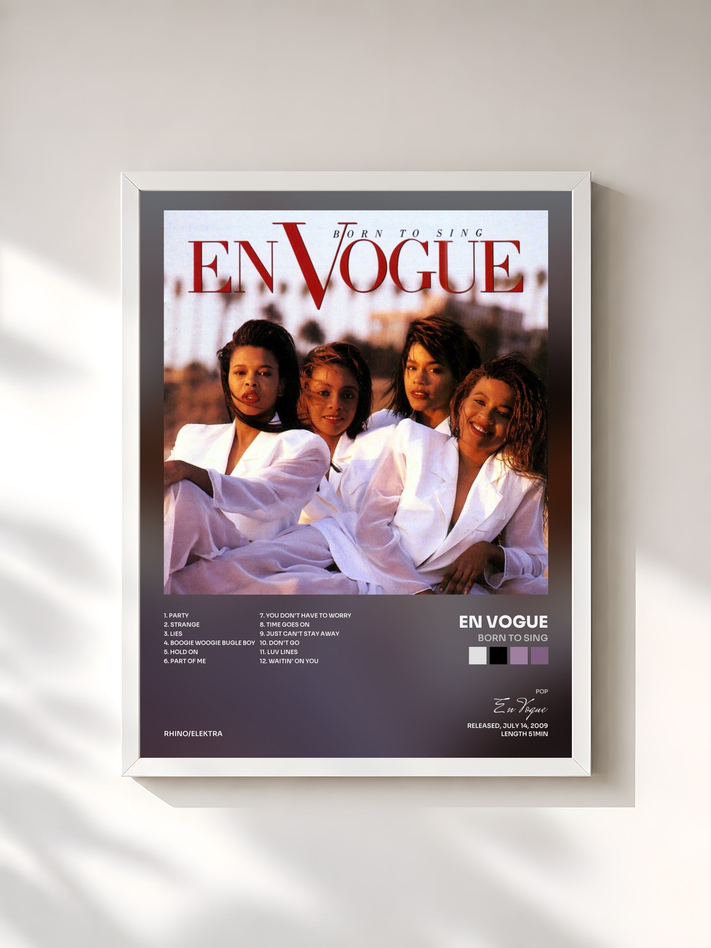 #blanc Tableau de l'album Born to Sing de En Vogue, cadre blanc, imprimé et encadré en France