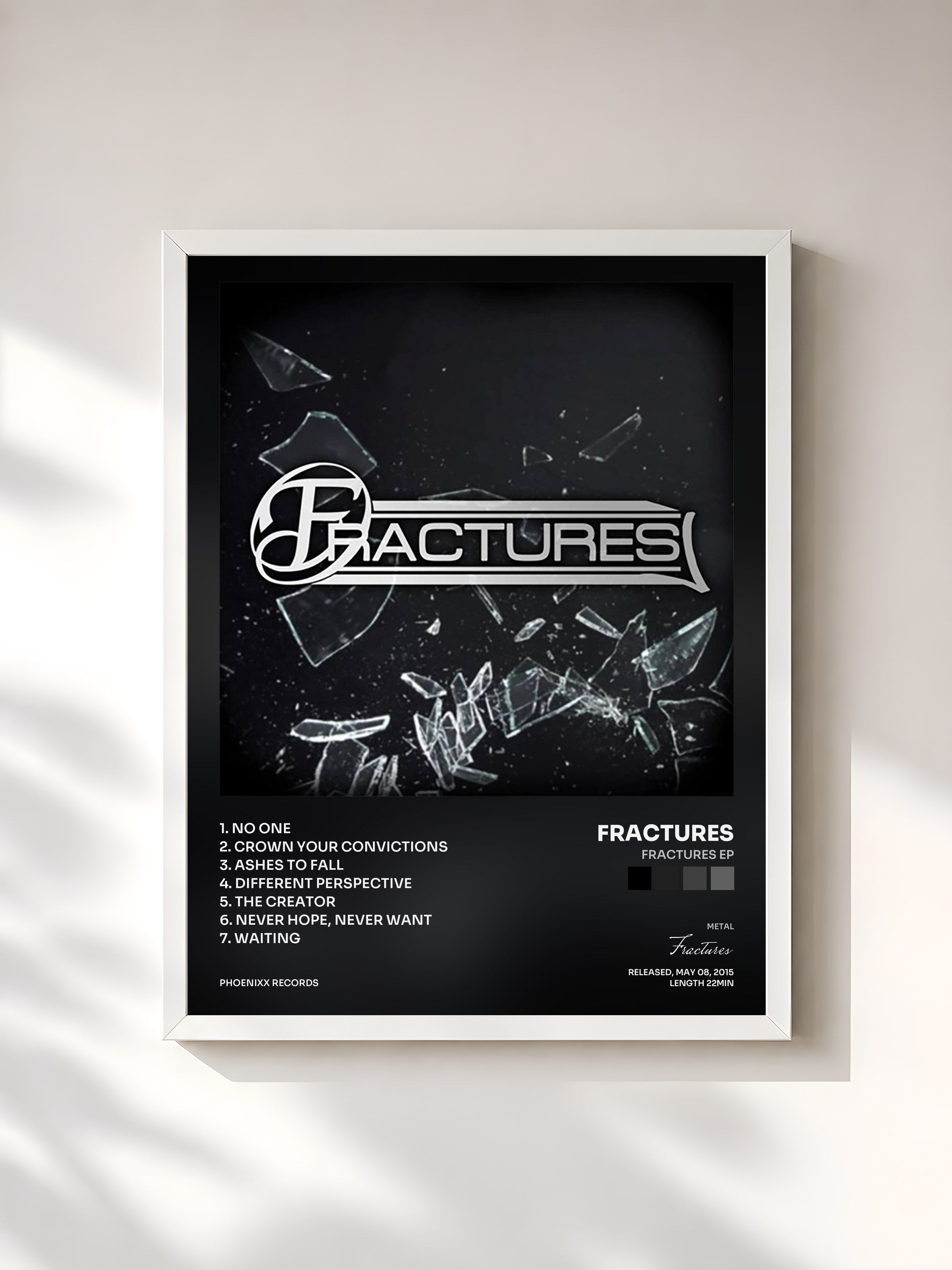 #blanc Tableau de l'album Fractures EP de Fractures, cadre blanc, imprimé et encadré en France