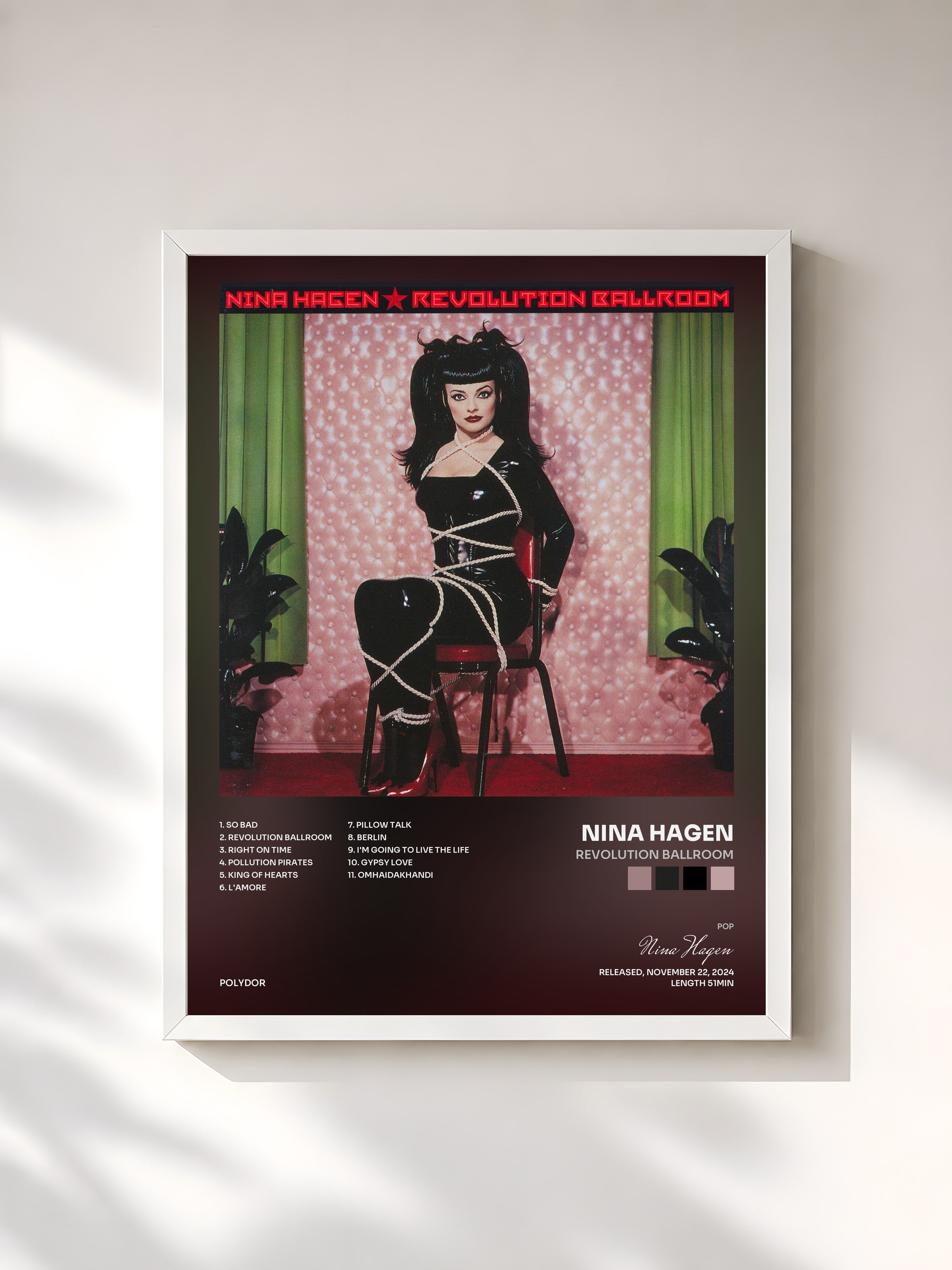 #blanc Tableau de l'album Revolution Ballroom de Nina Hagen, cadre blanc, imprimé et encadré en France