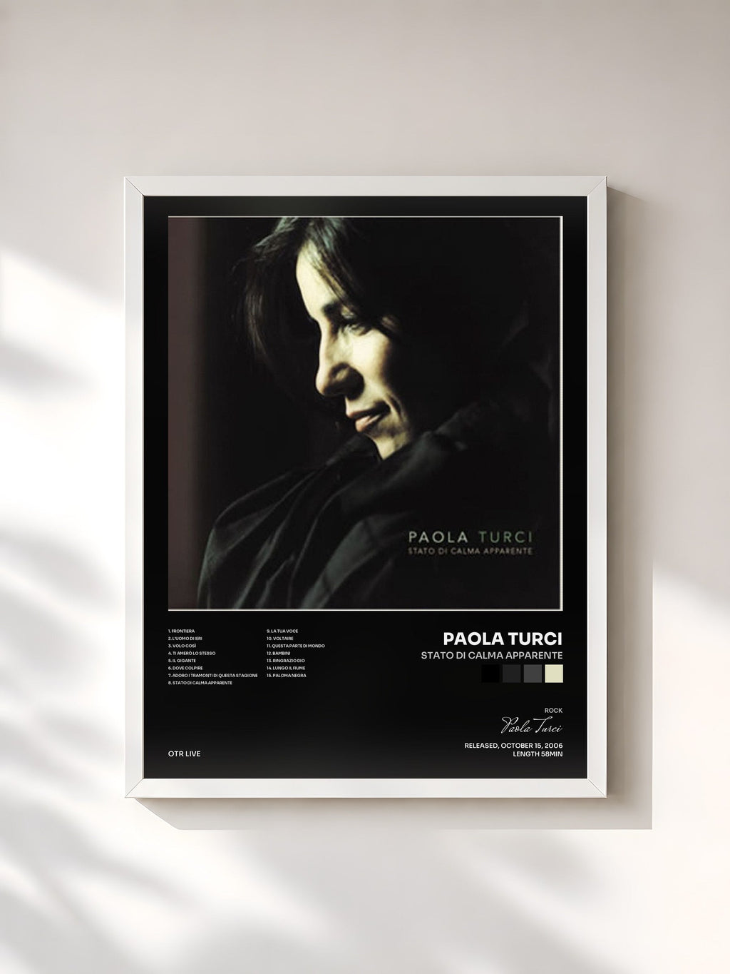 #blanc Tableau de l'album Stato di calma apparente de Paola Turci, cadre blanc, imprimé et encadré en France