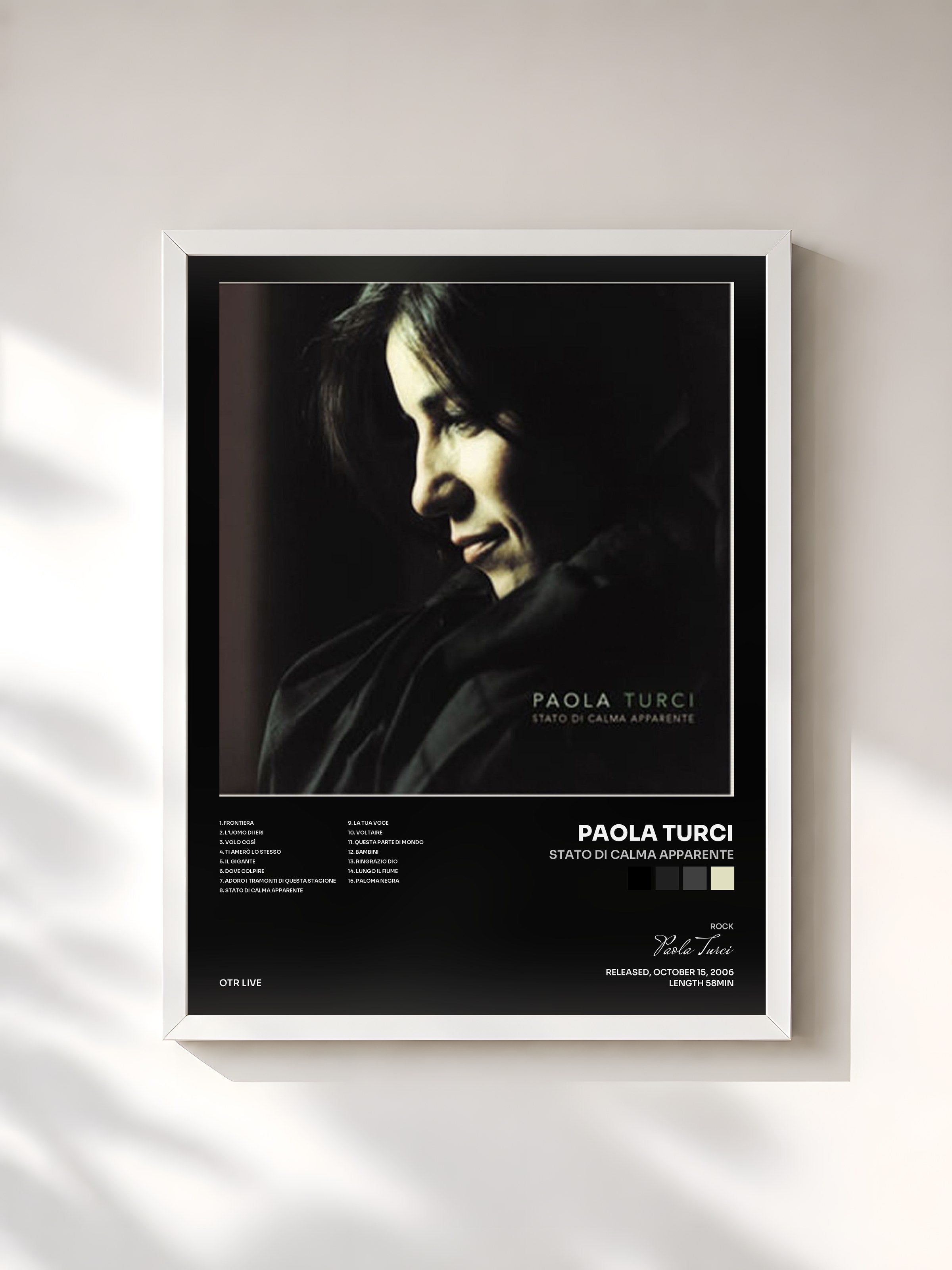 #blanc Tableau de l'album Stato di calma apparente de Paola Turci, cadre blanc, imprimé et encadré en France