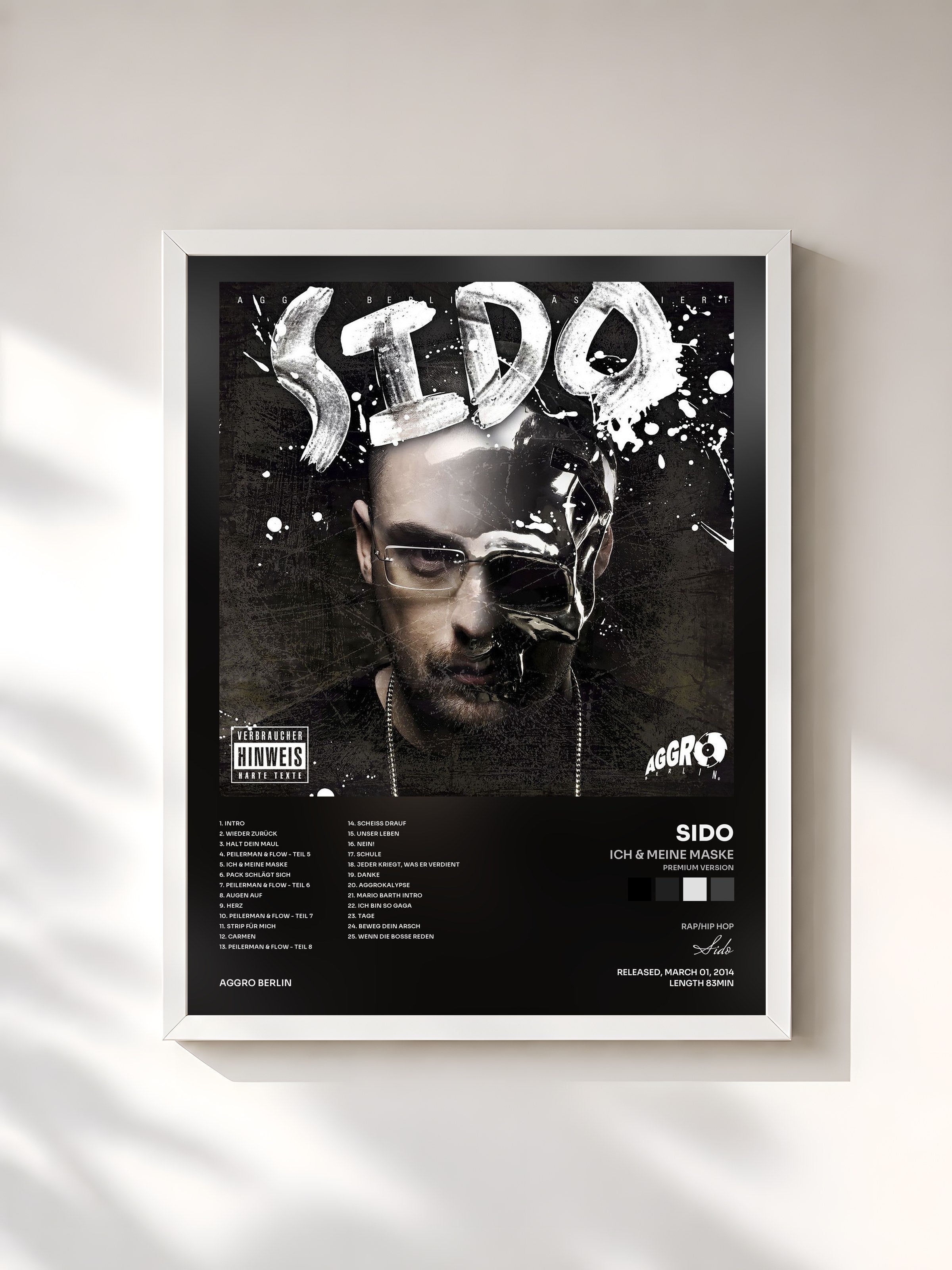 #blanc Tableau de l'album Ich & meine Maske (Premium Version) de Sido, cadre blanc, imprimé et encadré en France