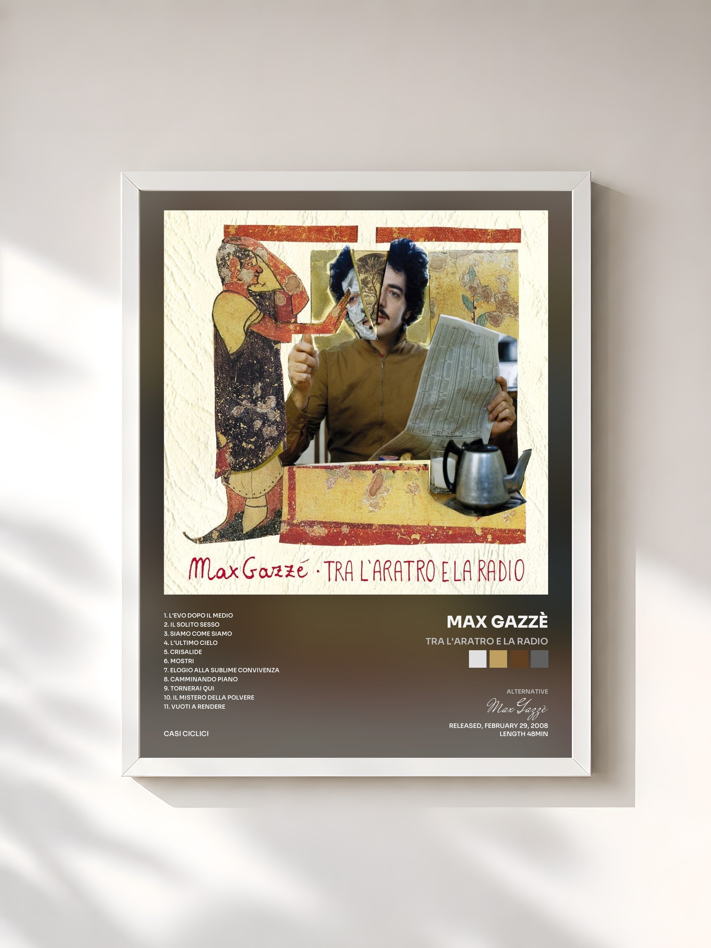 #blanc Tableau de l'album Tra L'Aratro E La Radio de Max Gazzè, cadre blanc, imprimé et encadré en France