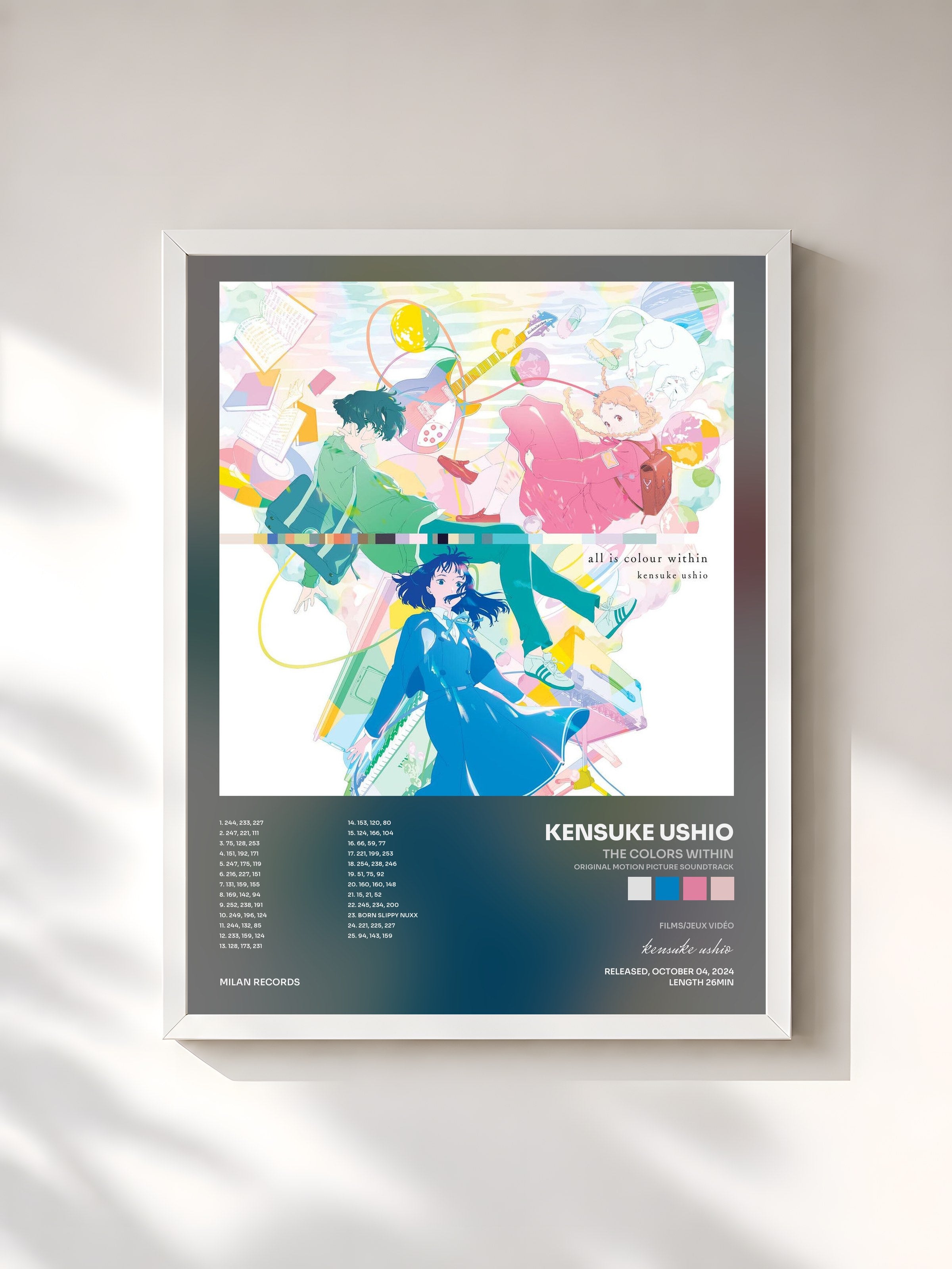 #blanc Tableau de l'album The Colors Within (Original Motion Picture Soundtrack) de kensuke ushio, cadre blanc, imprimé et encadré en France
