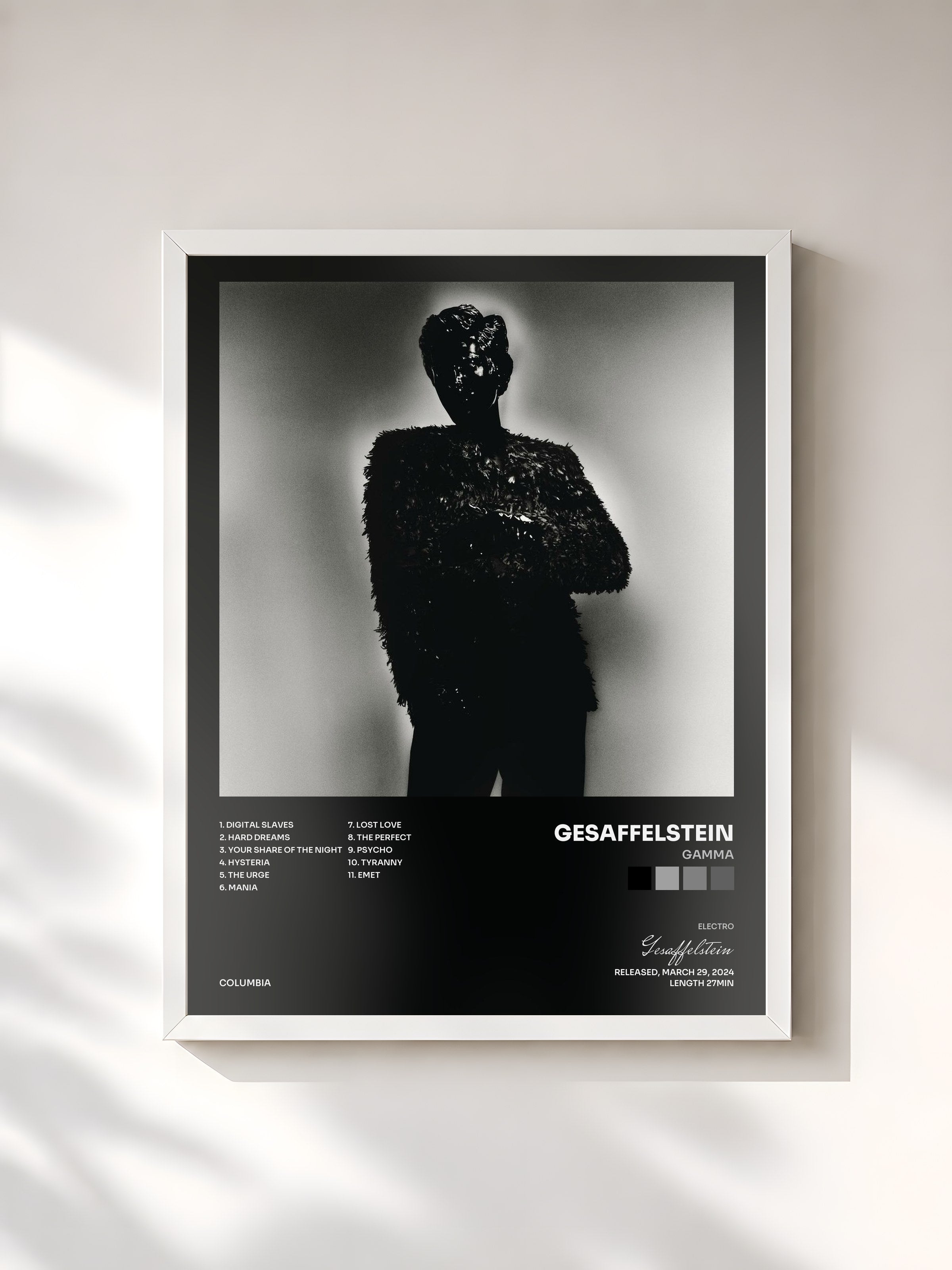 #blanc Tableau de l'album Gamma de Gesaffelstein, cadre blanc, imprimé et encadré en France