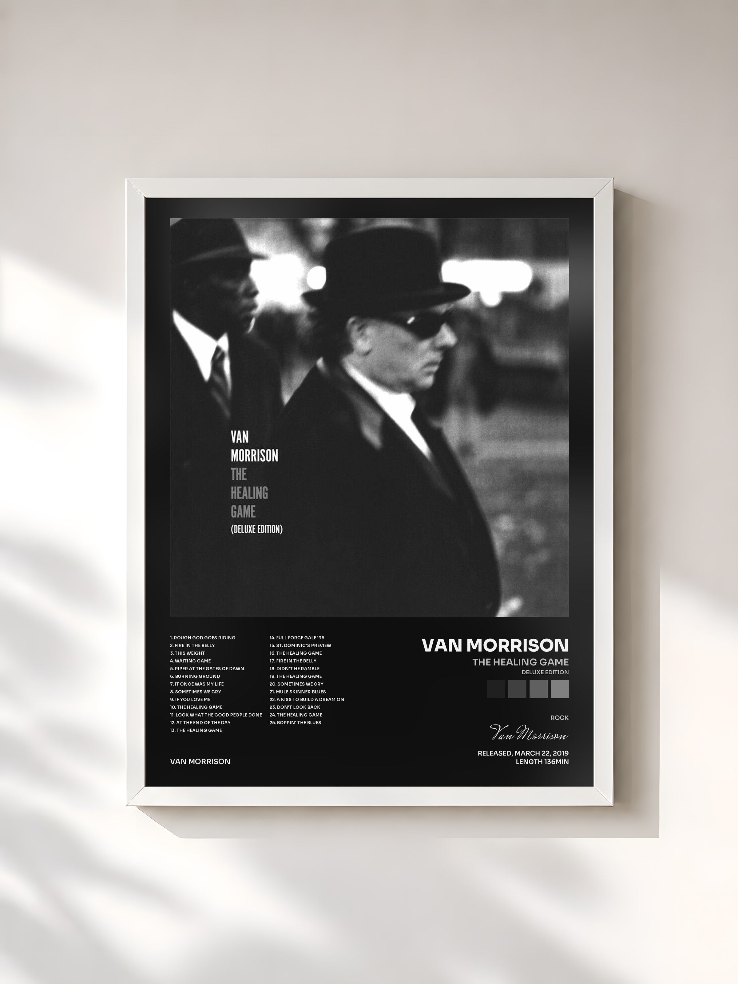 #blanc Tableau de l'album The Healing Game (Deluxe Edition) de Van Morrison, cadre blanc, imprimé et encadré en France