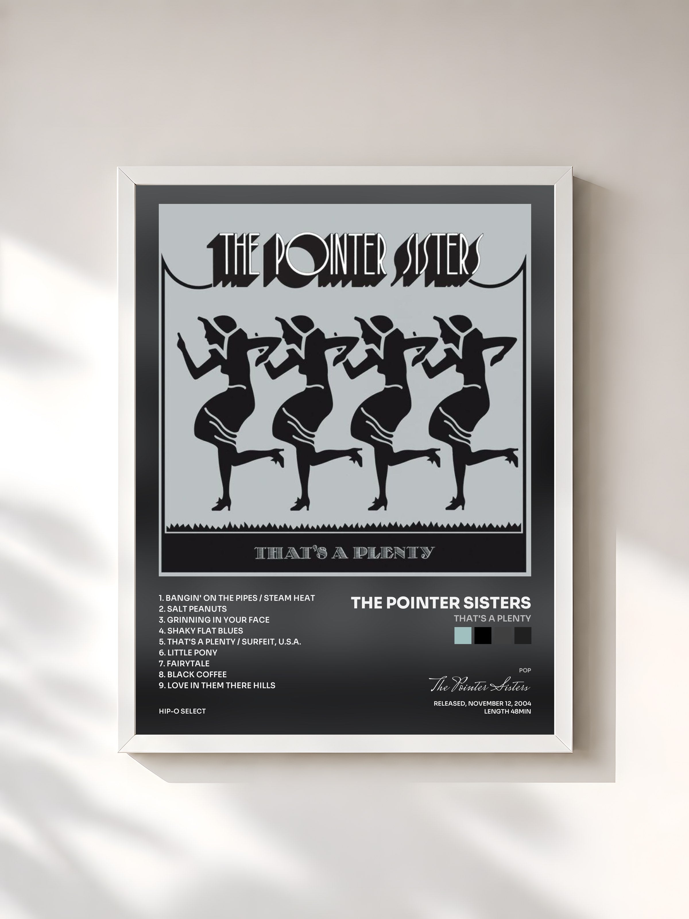 #blanc Tableau de l'album That's A Plenty de The Pointer Sisters, cadre blanc, imprimé et encadré en France