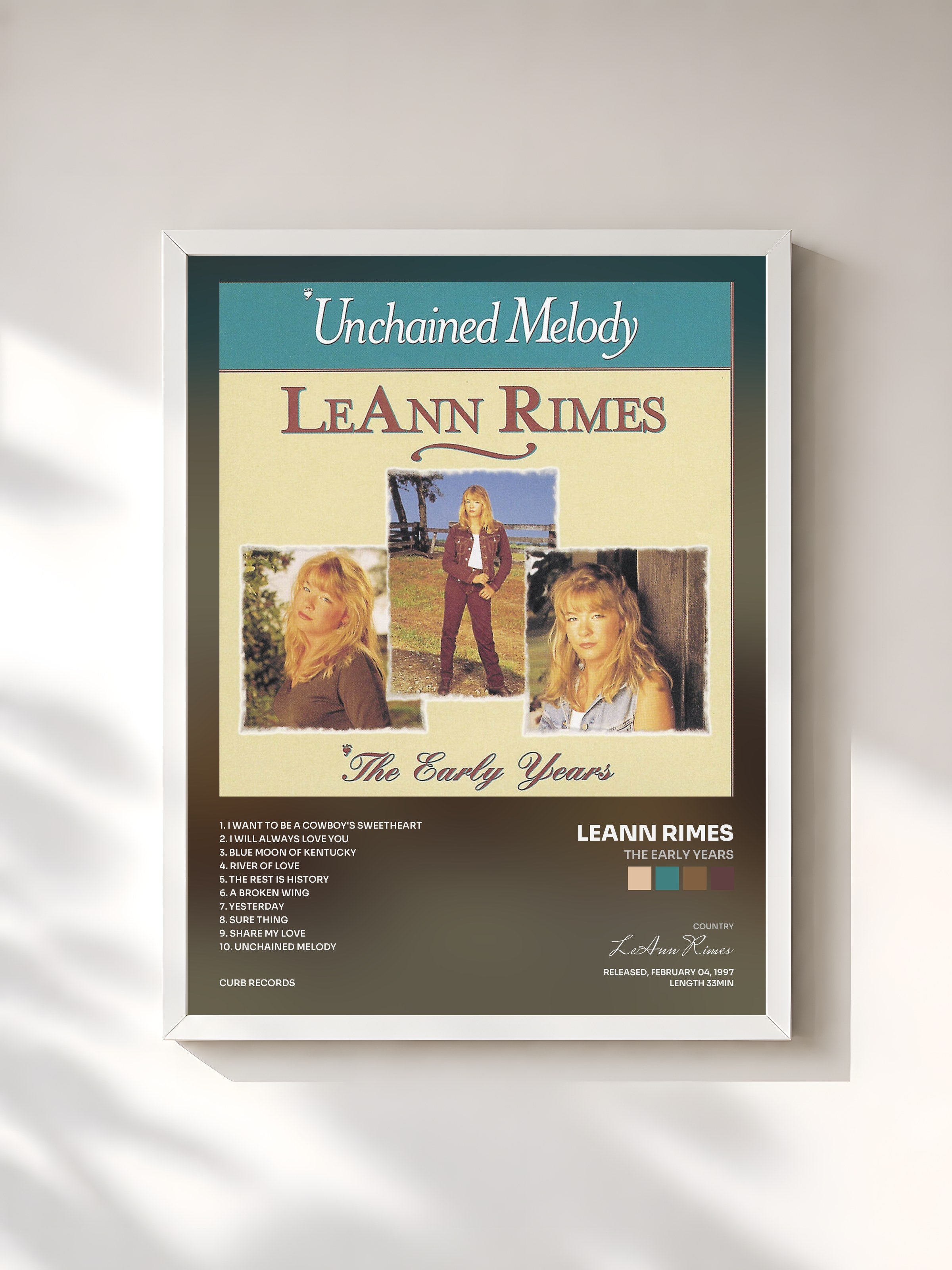 #blanc Tableau de l'album The Early Years de LeAnn Rimes, cadre blanc, imprimé et encadré en France