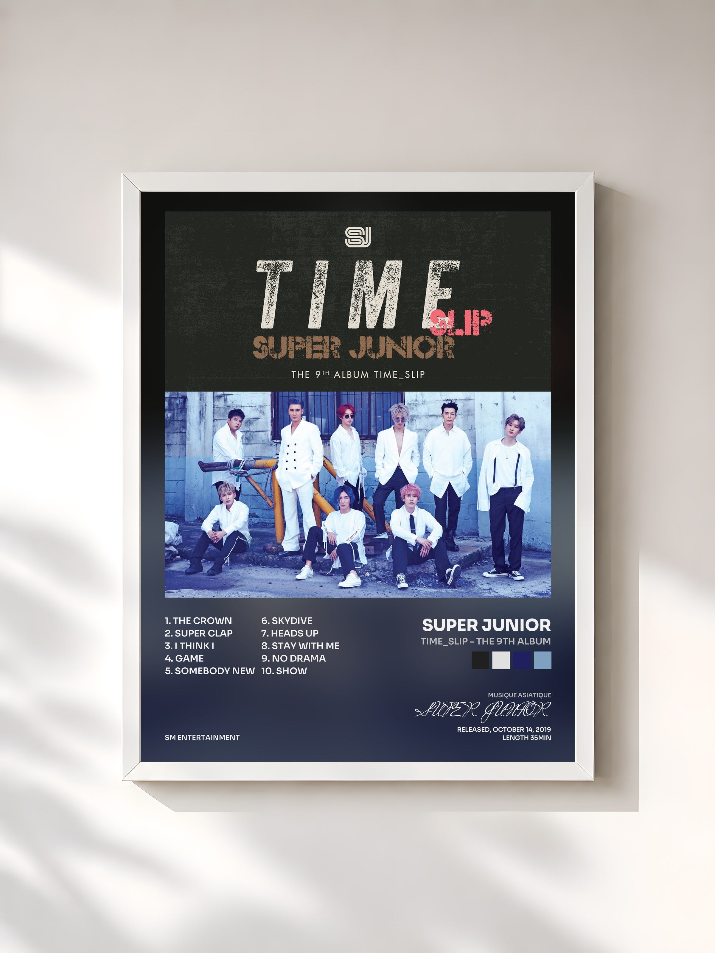 #blanc Tableau de l'album Time_Slip - The 9th Album de SUPER JUNIOR, cadre blanc, imprimé et encadré en France