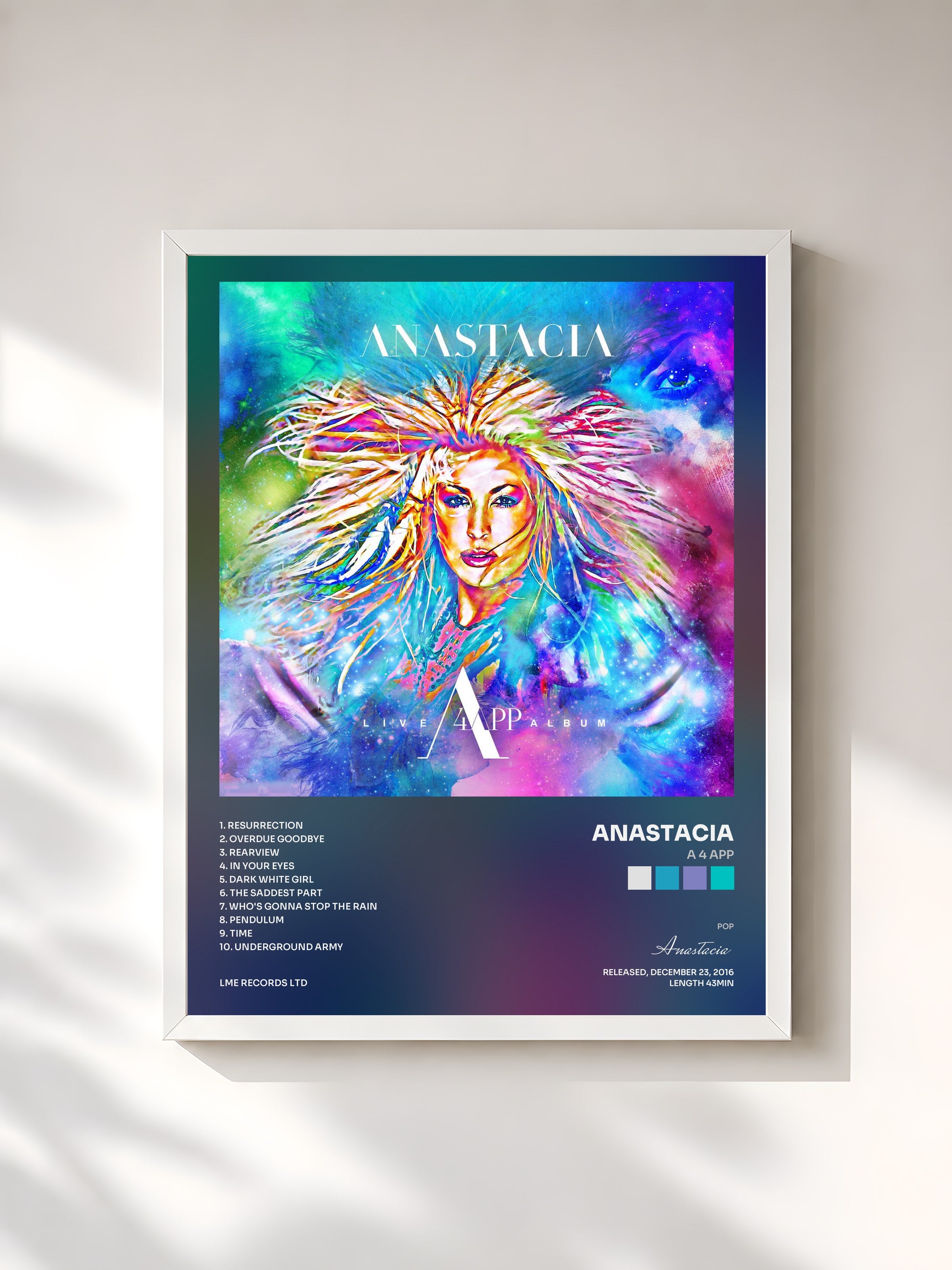 #blanc Tableau de l'album A 4 APP de Anastacia, cadre blanc, imprimé et encadré en France