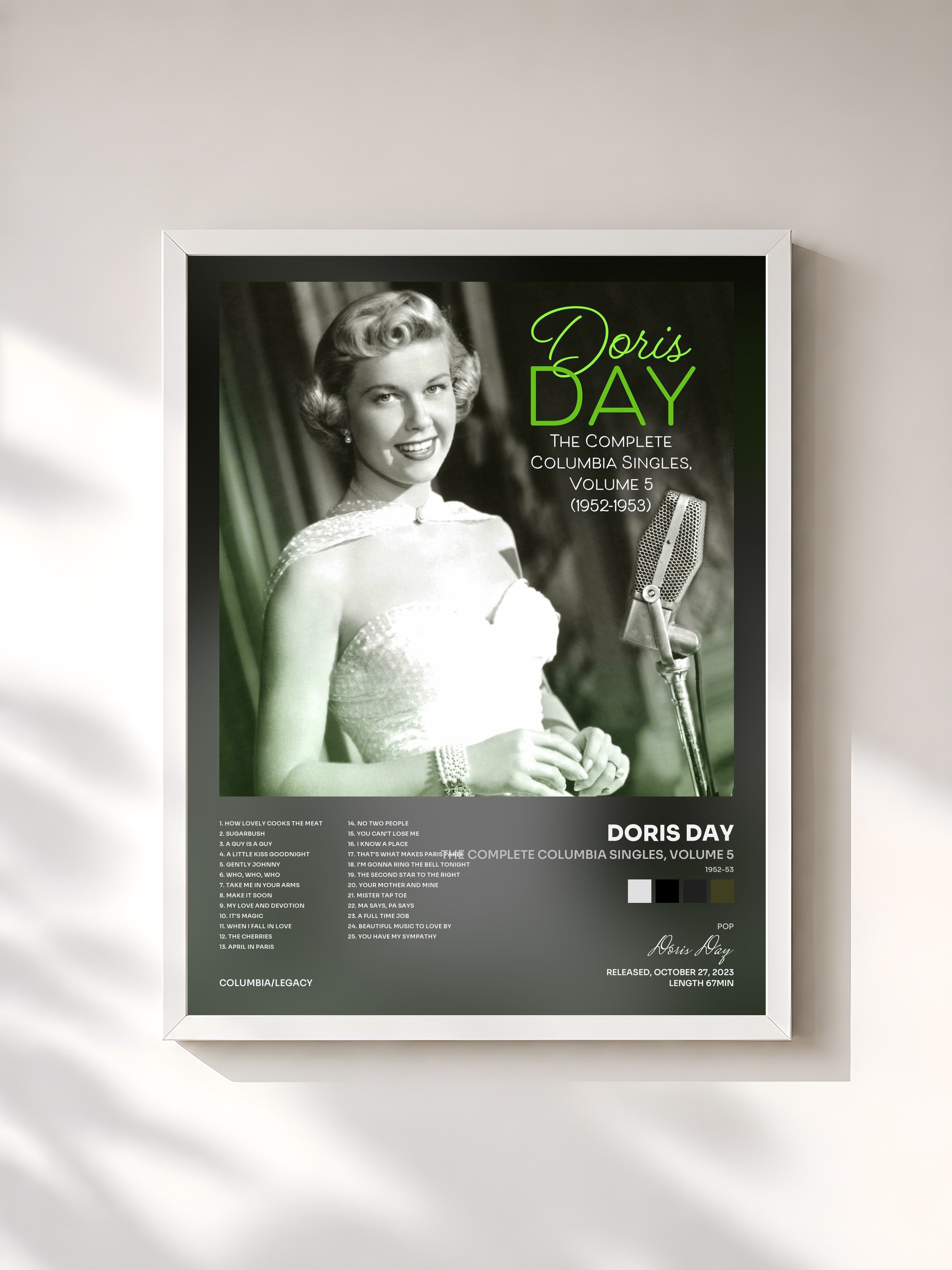 #blanc Tableau de l'album The Complete Columbia Singles, Volume 5 (1952-53) de Doris Day, cadre blanc, imprimé et encadré en France
