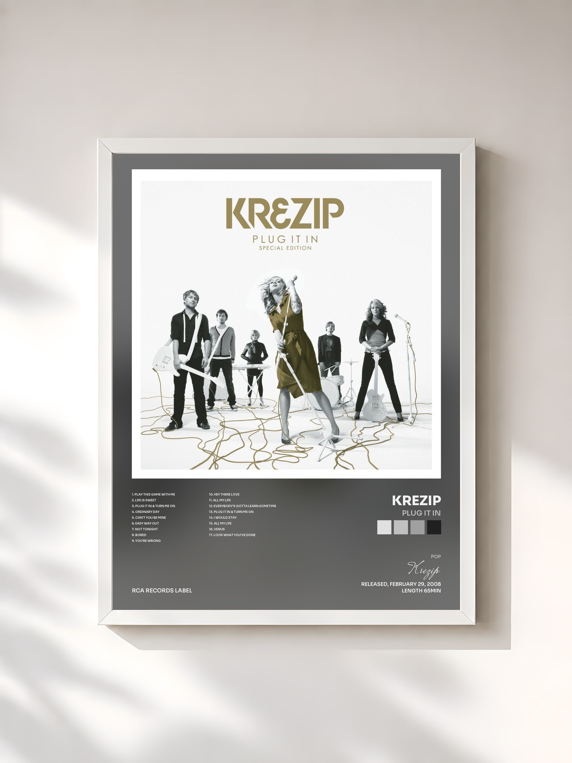 #blanc Tableau de l'album Plug It In de Krezip, cadre blanc, imprimé et encadré en France