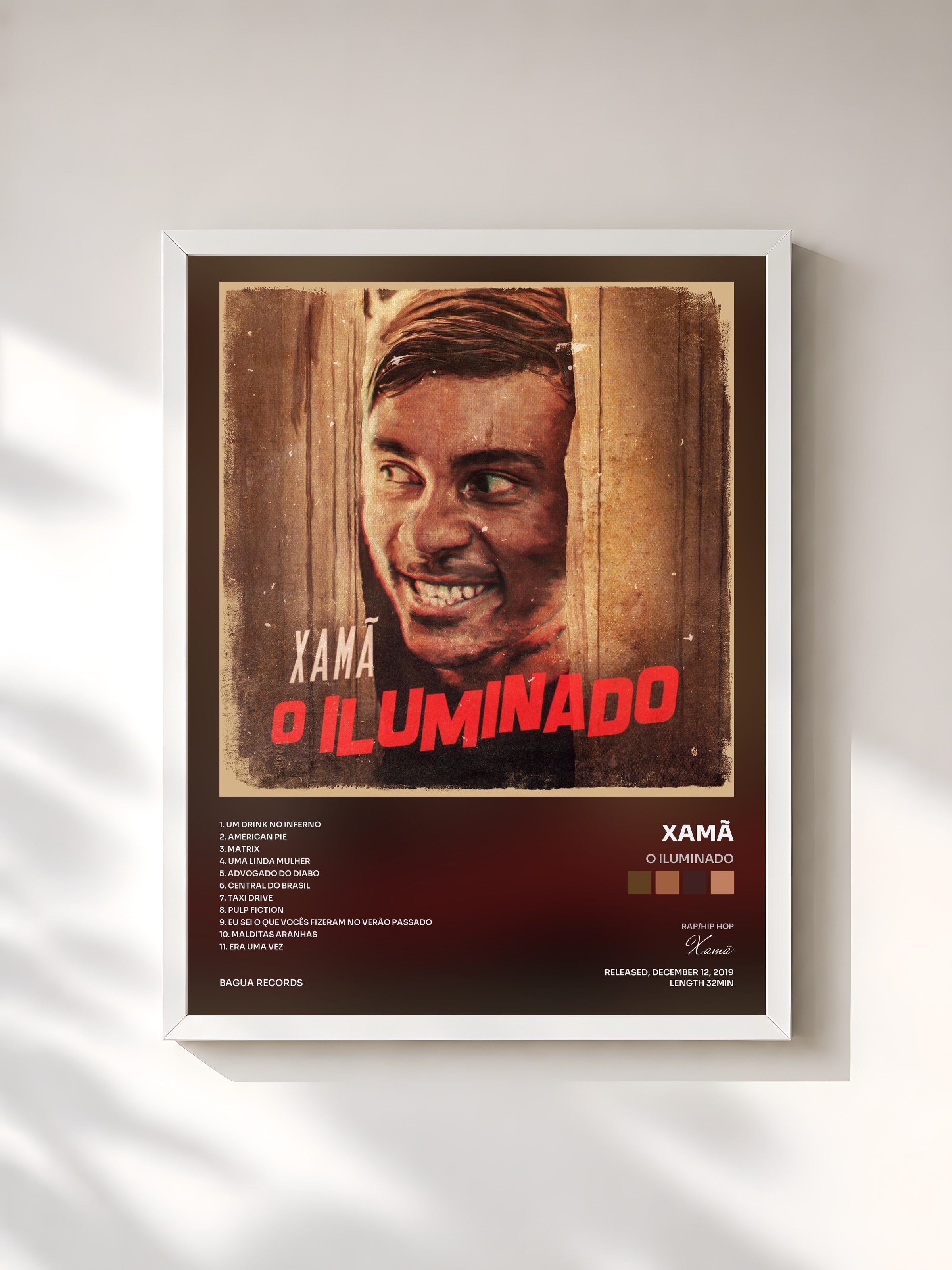 #blanc Tableau de l'album O Iluminado de Xamã, cadre blanc, imprimé et encadré en France