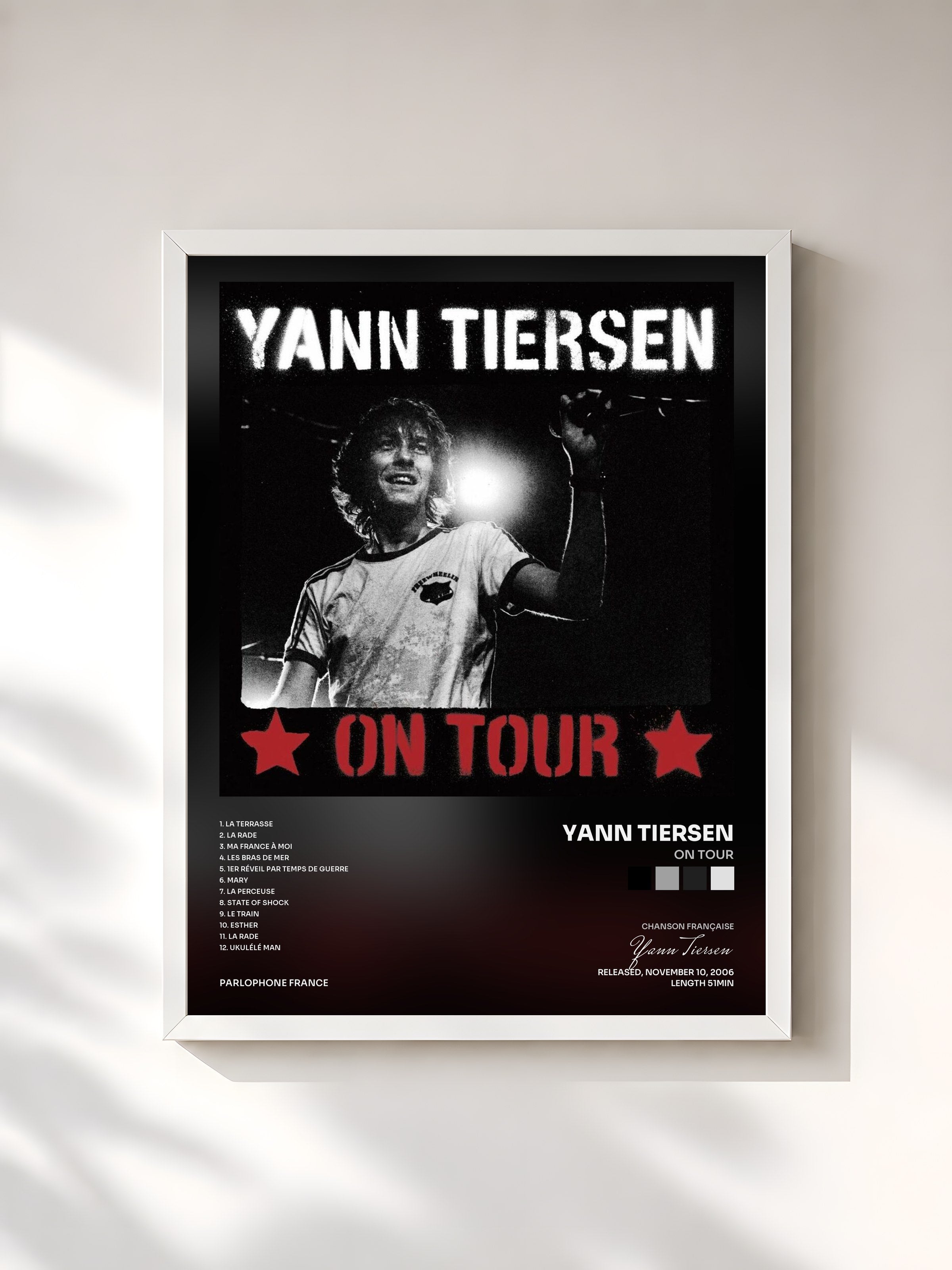 #blanc Tableau de l'album On Tour de Yann Tiersen, cadre blanc, imprimé et encadré en France