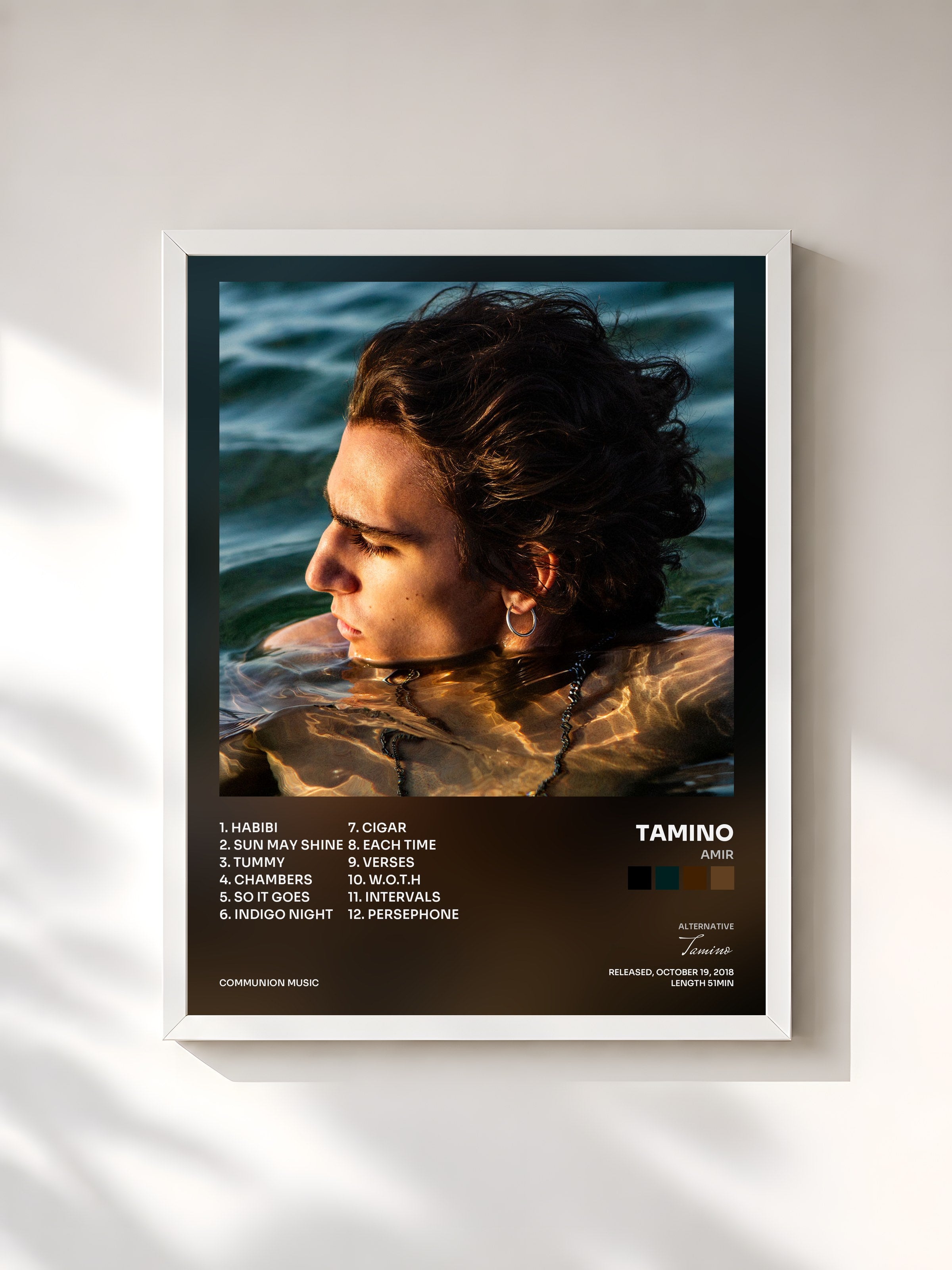 #blanc Tableau de l'album Amir de Tamino, cadre blanc, imprimé et encadré en France