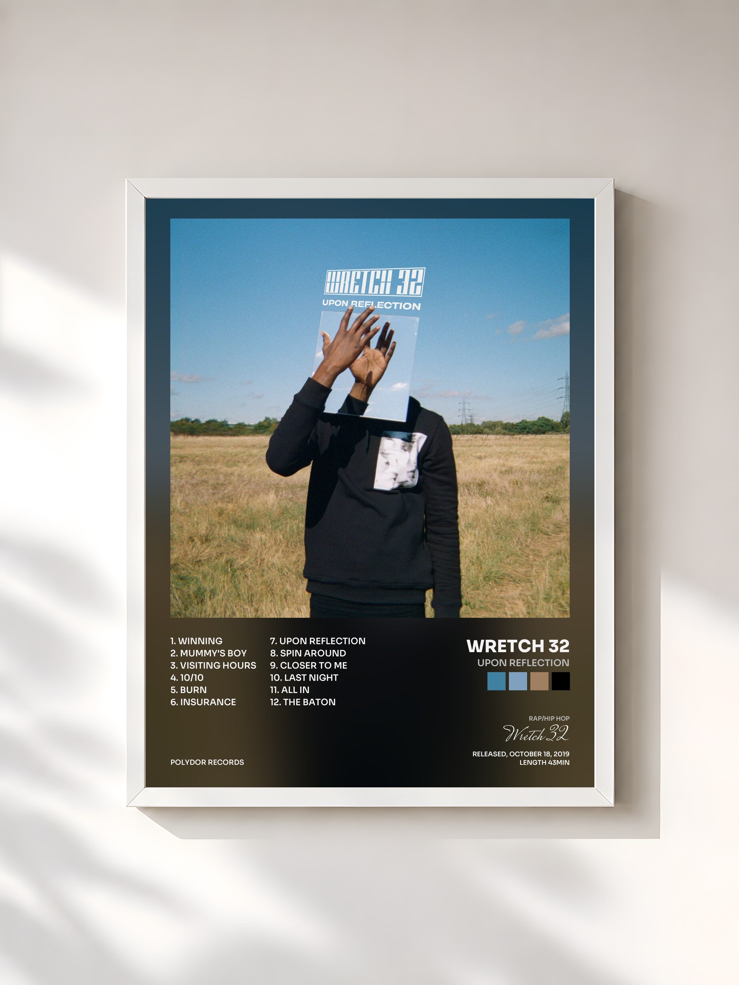 #blanc Tableau de l'album Upon Reflection de Wretch 32, cadre blanc, imprimé et encadré en France