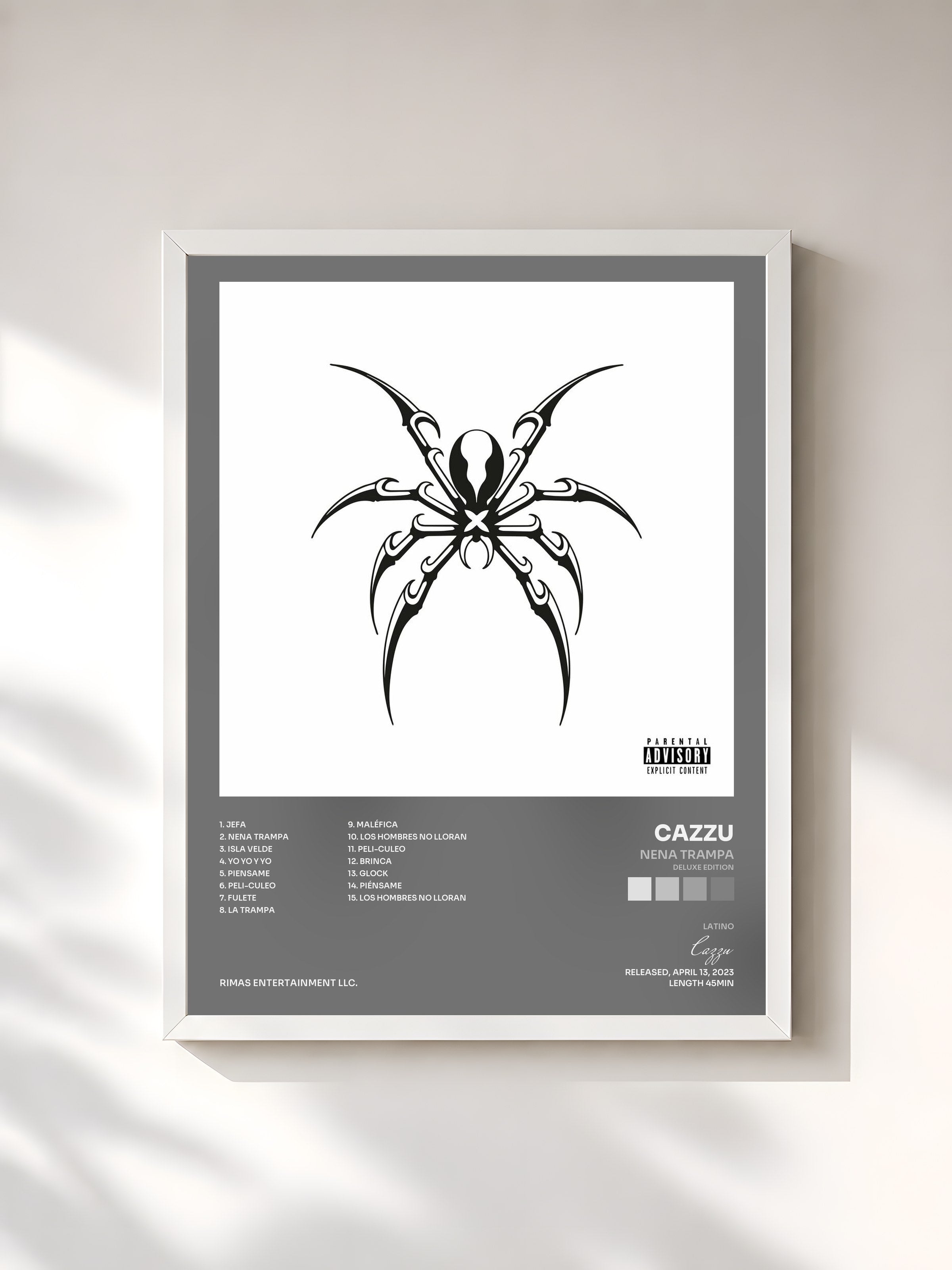 #blanc Tableau de l'album Nena Trampa (Deluxe Edition) de Cazzu, cadre blanc, imprimé et encadré en France