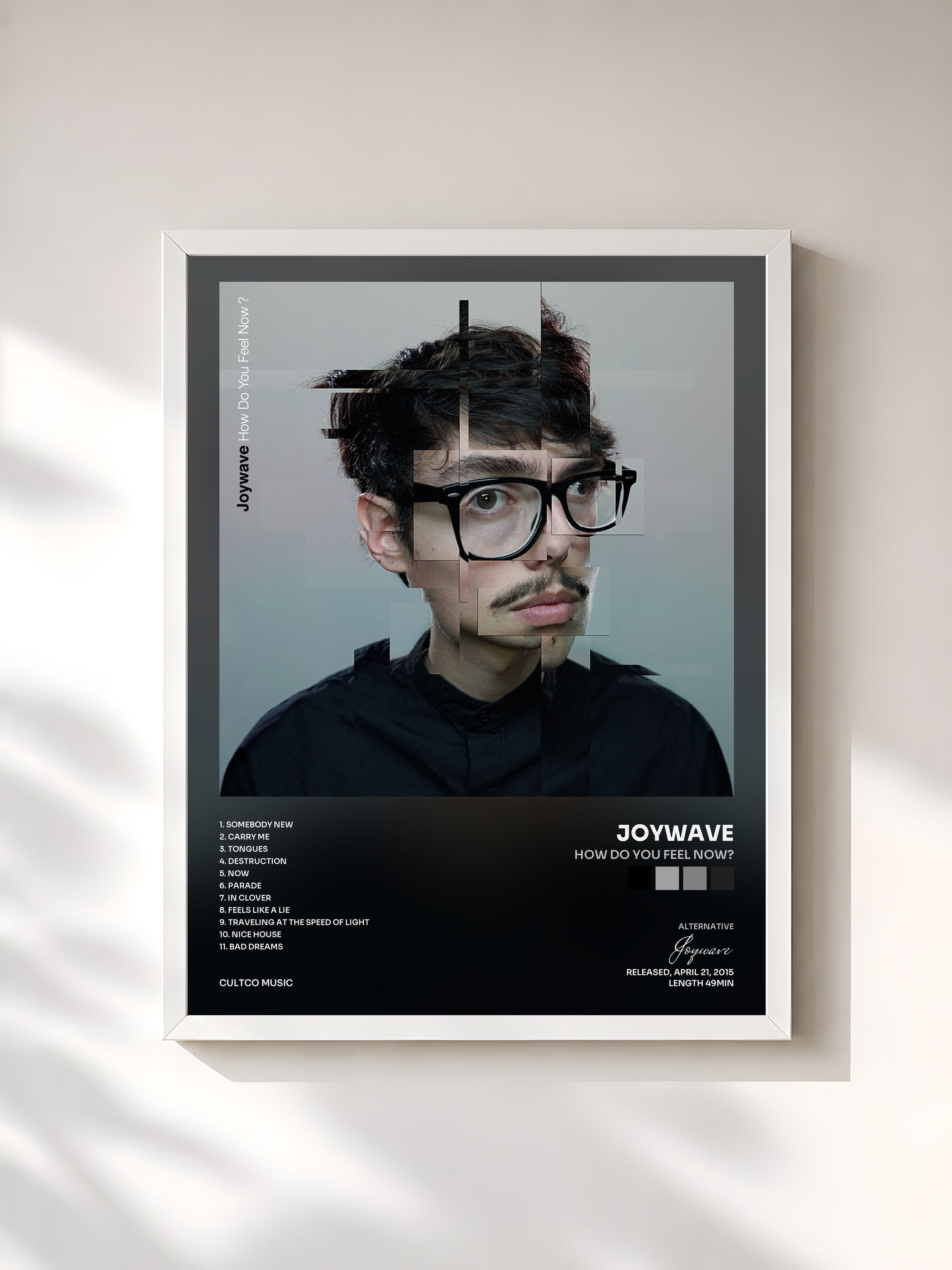 #blanc Tableau de l'album How Do You Feel Now? de Joywave, cadre blanc, imprimé et encadré en France