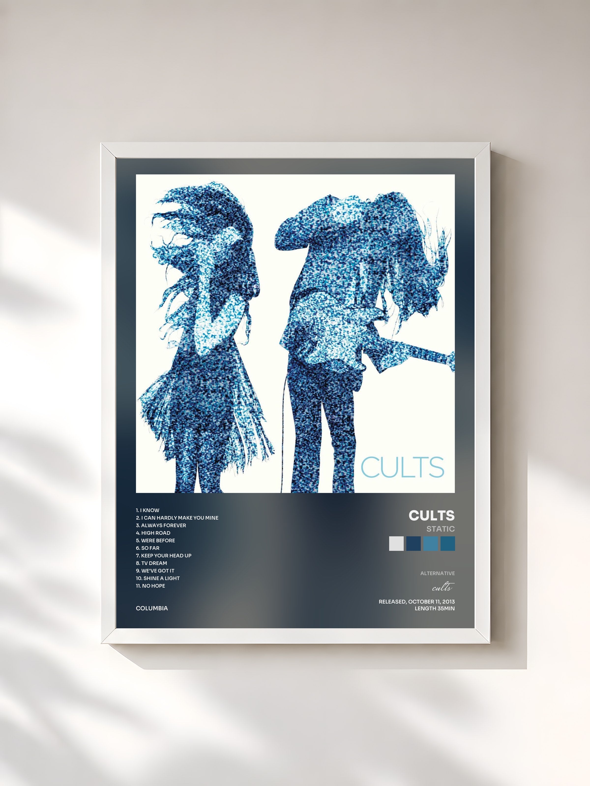 #blanc Tableau de l'album Static de cults, cadre blanc, imprimé et encadré en France