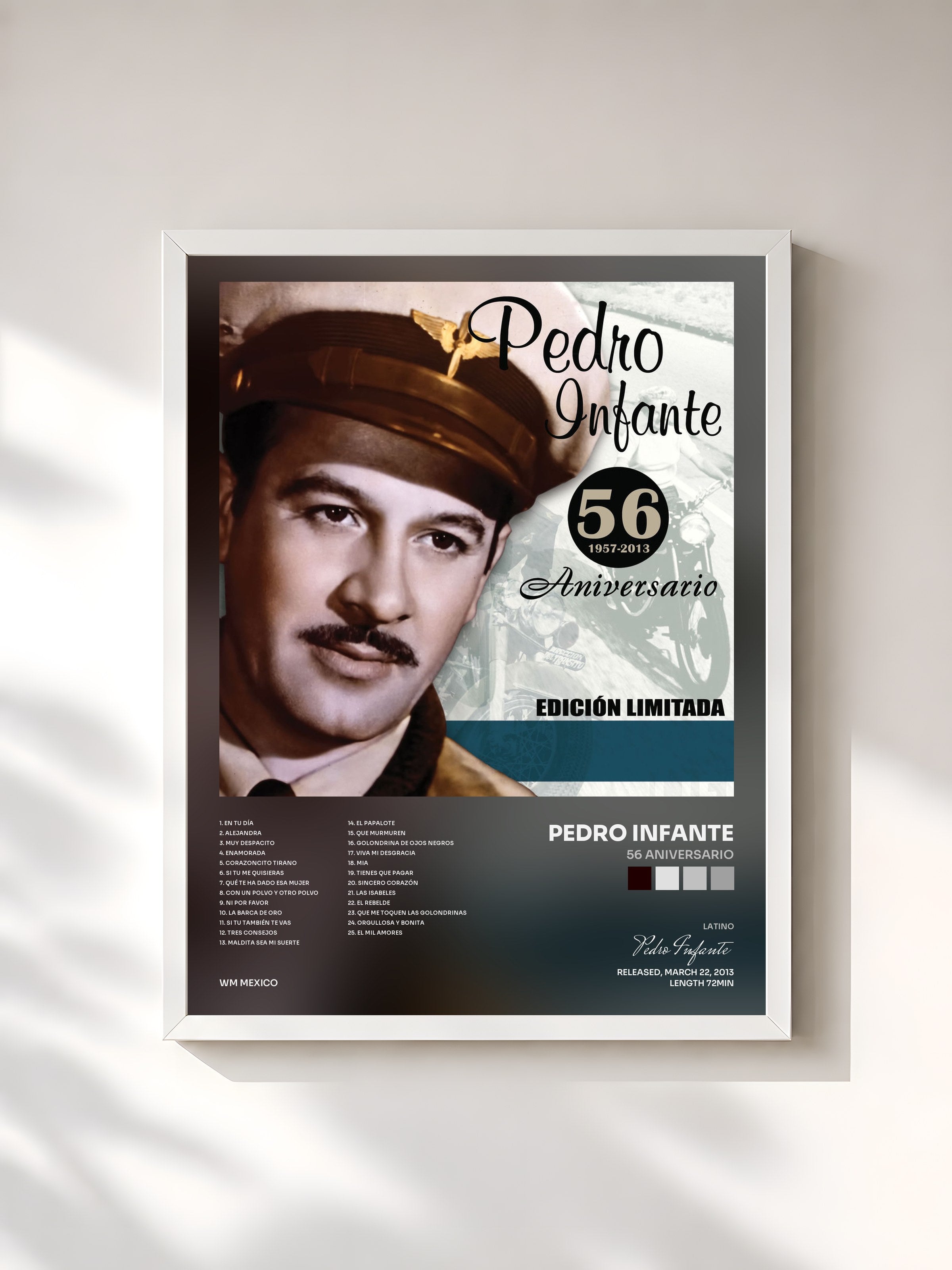 #blanc Tableau de l'album 56 Aniversario de Pedro Infante, cadre blanc, imprimé et encadré en France