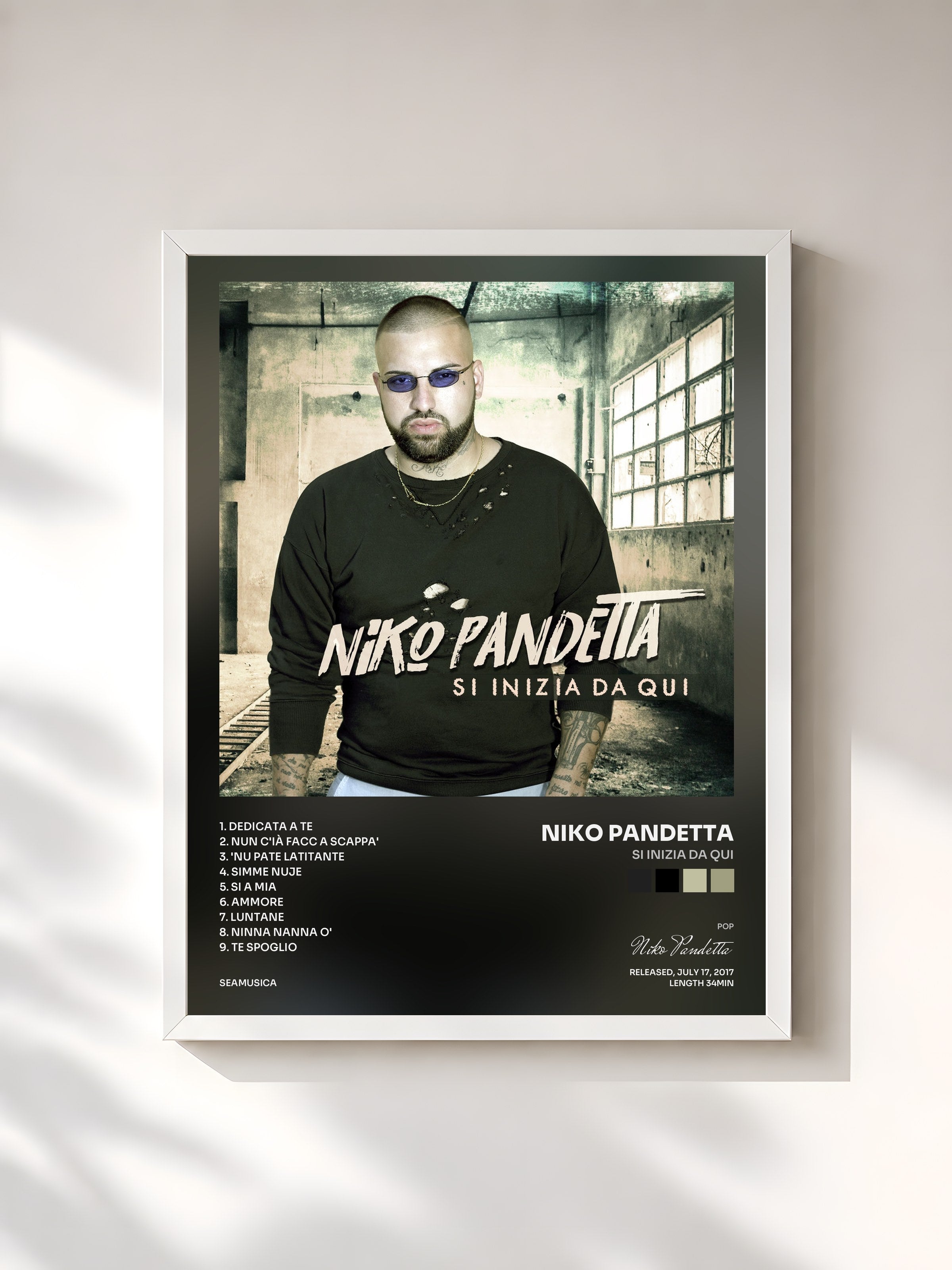 #blanc Tableau de l'album Si inizia da qui de Niko Pandetta, cadre blanc, imprimé et encadré en France