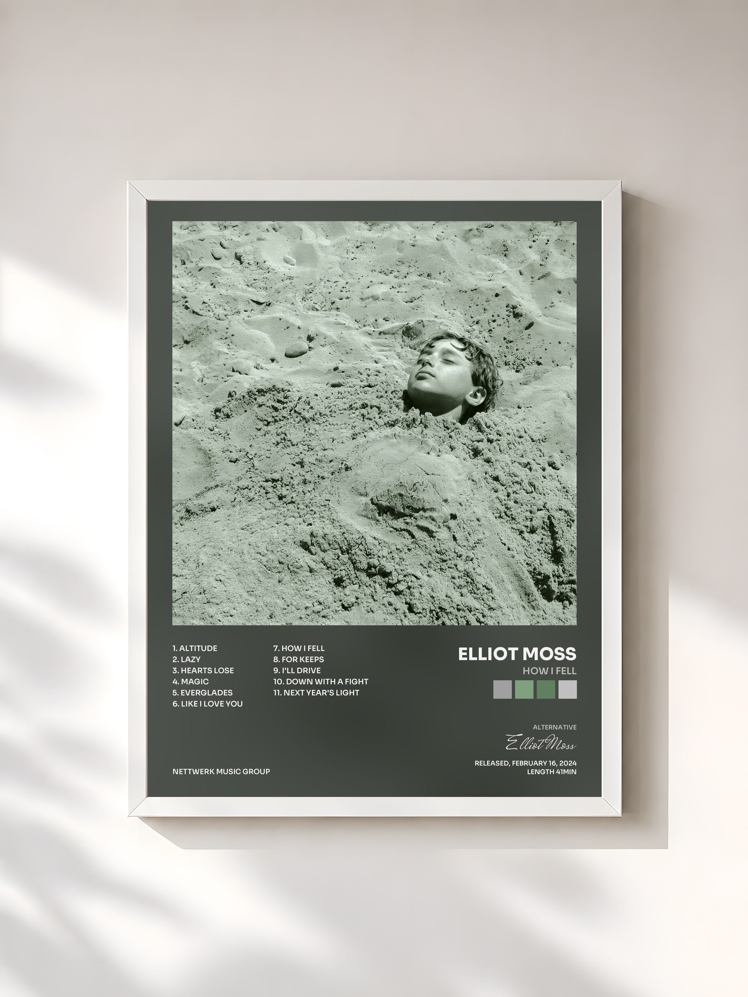 #blanc Tableau de l'album How I Fell de Elliot Moss, cadre blanc, imprimé et encadré en France