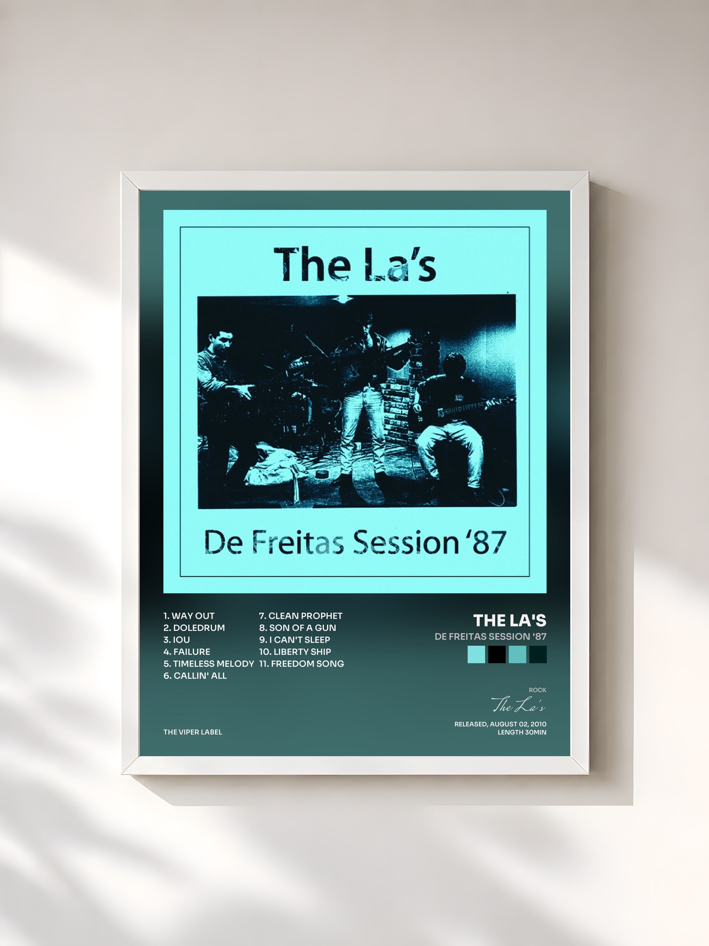 #blanc Tableau de l'album De Freitas Session '87 de The La's, cadre blanc, imprimé et encadré en France