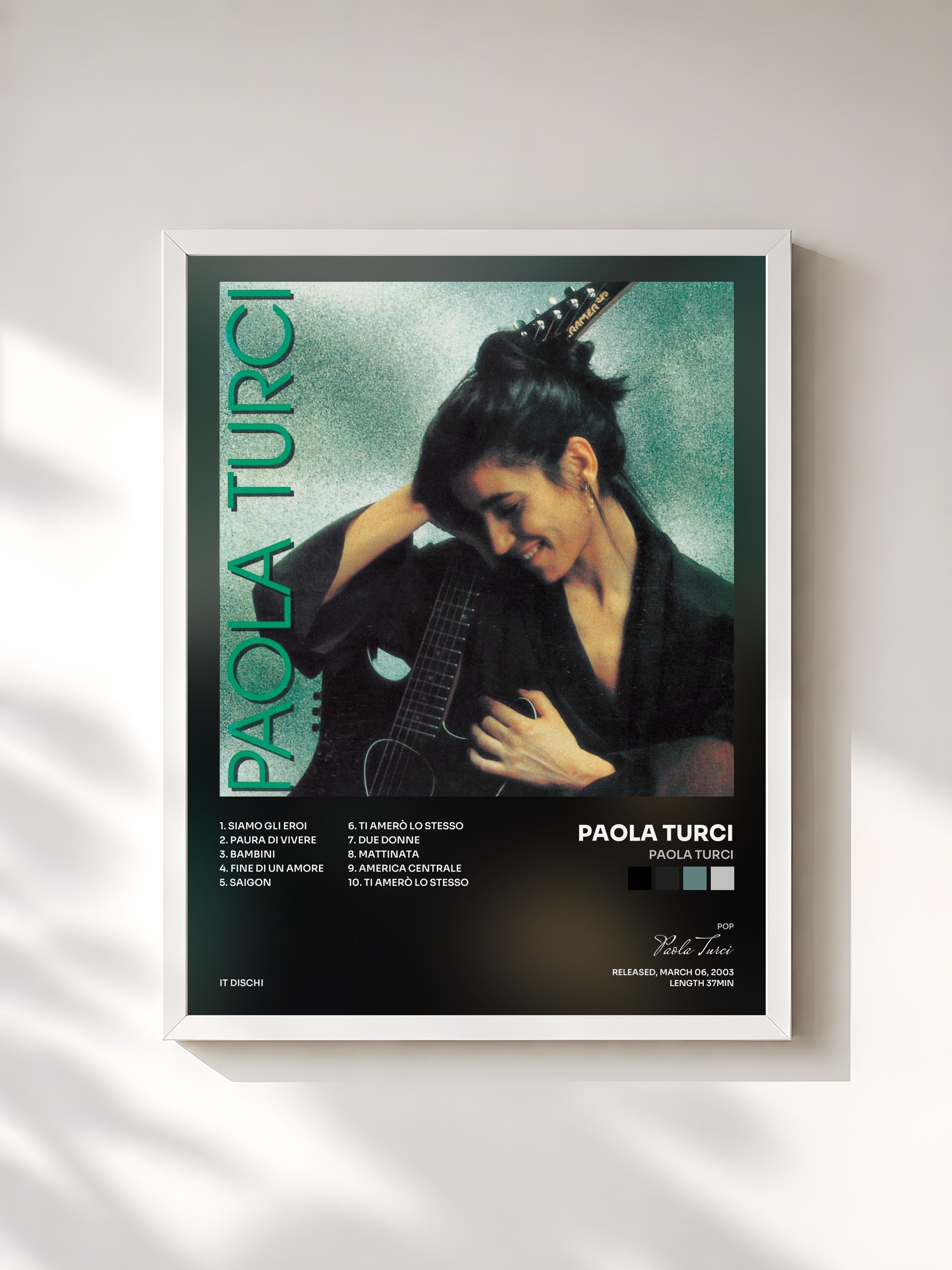 #blanc Tableau de l'album Paola Turci de Paola Turci, cadre blanc, imprimé et encadré en France