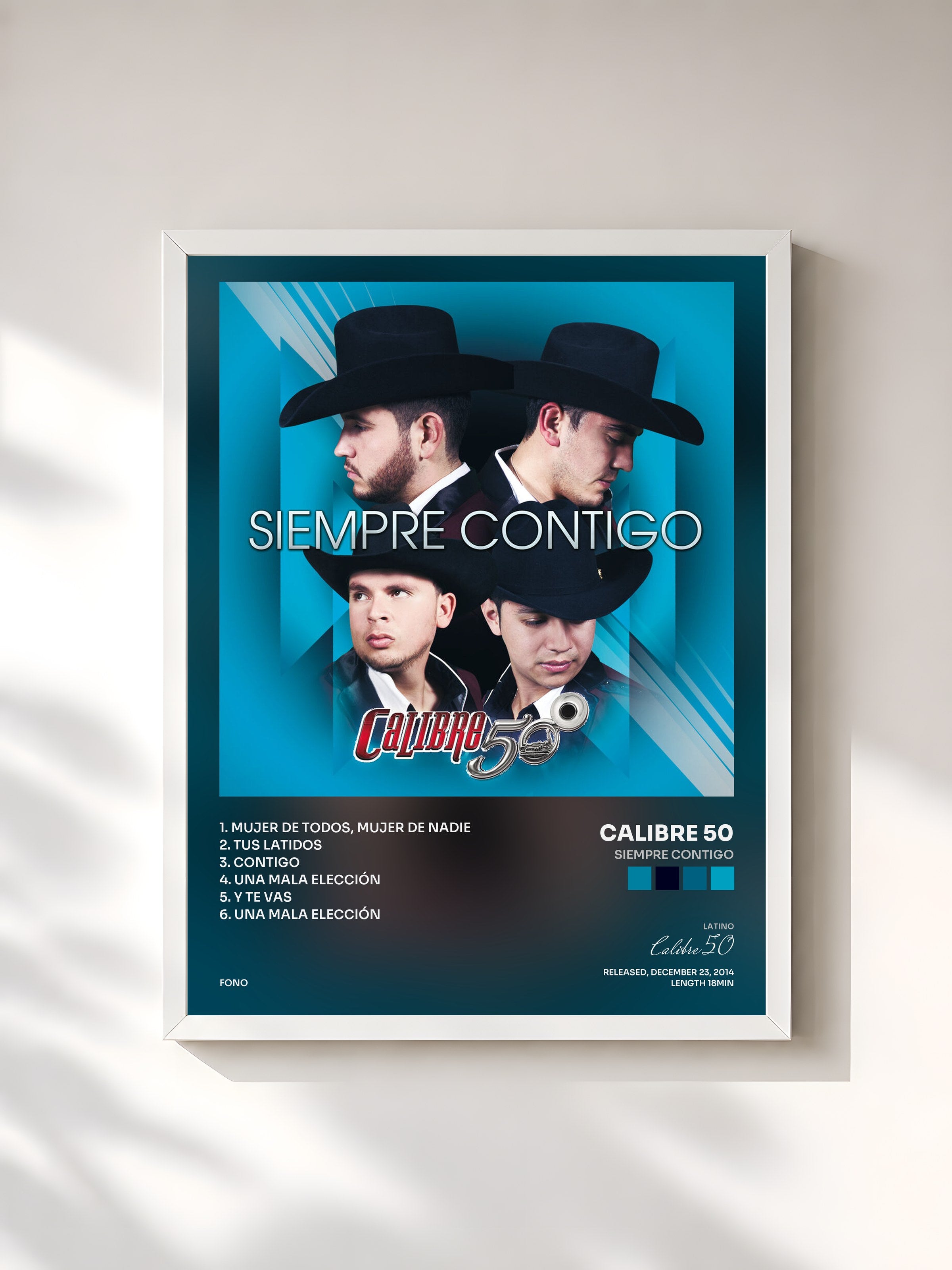 #blanc Tableau de l'album Siempre Contigo de Calibre 50, cadre blanc, imprimé et encadré en France