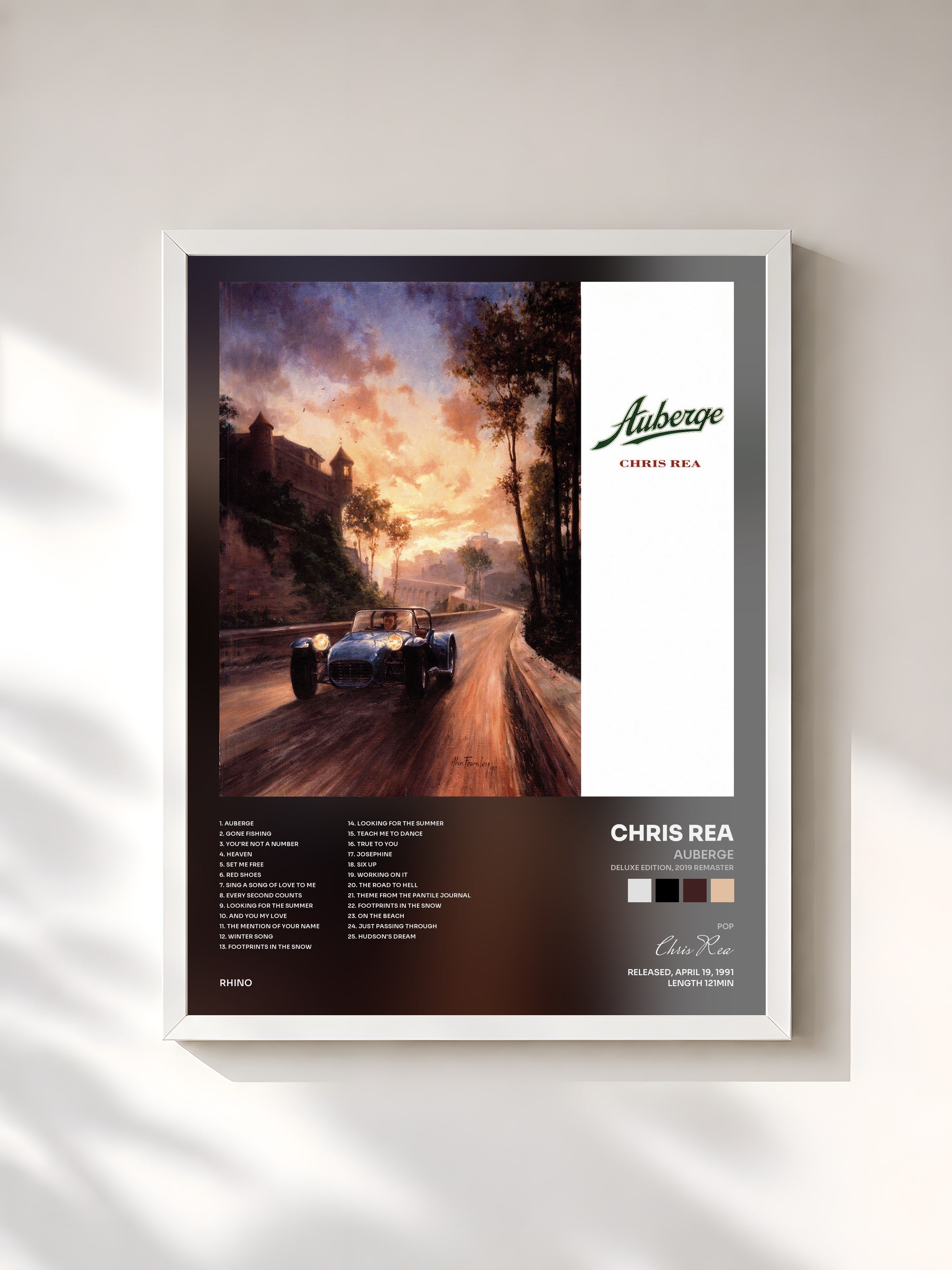 #blanc Tableau de l'album Auberge (Deluxe Edition, 2019 Remaster) de Chris Rea, cadre blanc, imprimé et encadré en France