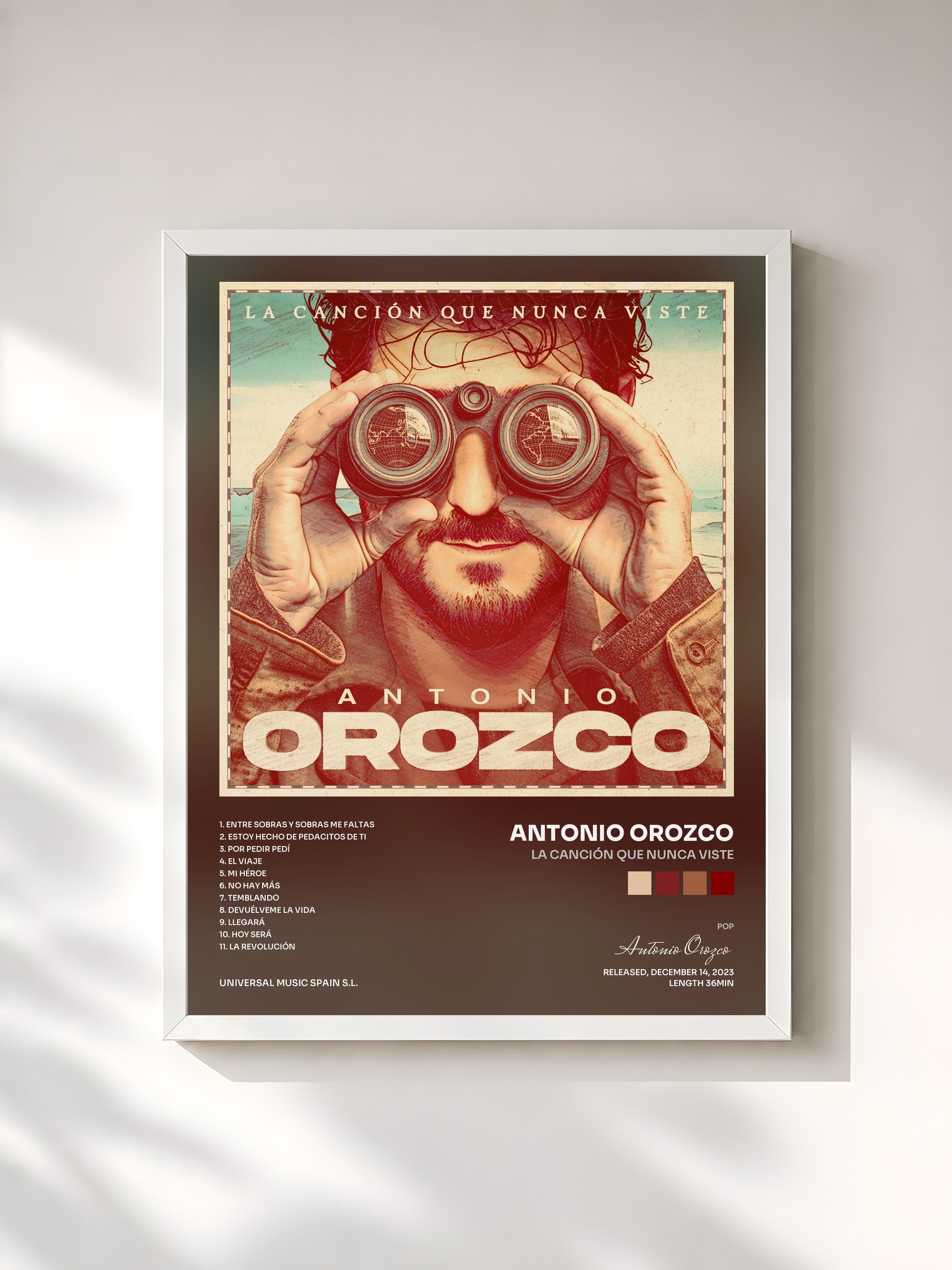 #blanc Tableau de l'album La Canción Que Nunca Viste de Antonio Orozco, cadre blanc, imprimé et encadré en France