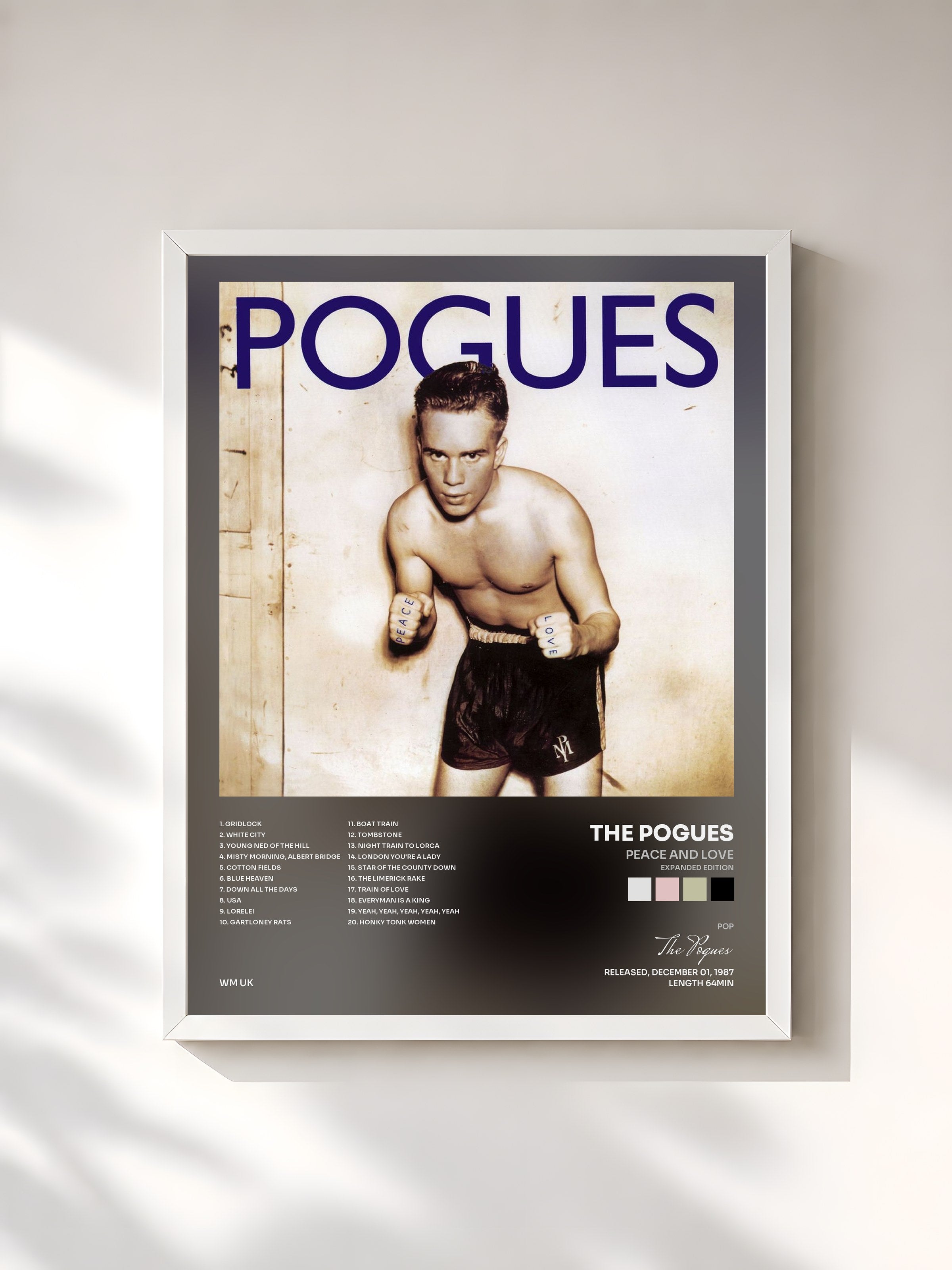 #blanc Tableau de l'album Peace and Love (Expanded Edition) de The Pogues, cadre blanc, imprimé et encadré en France