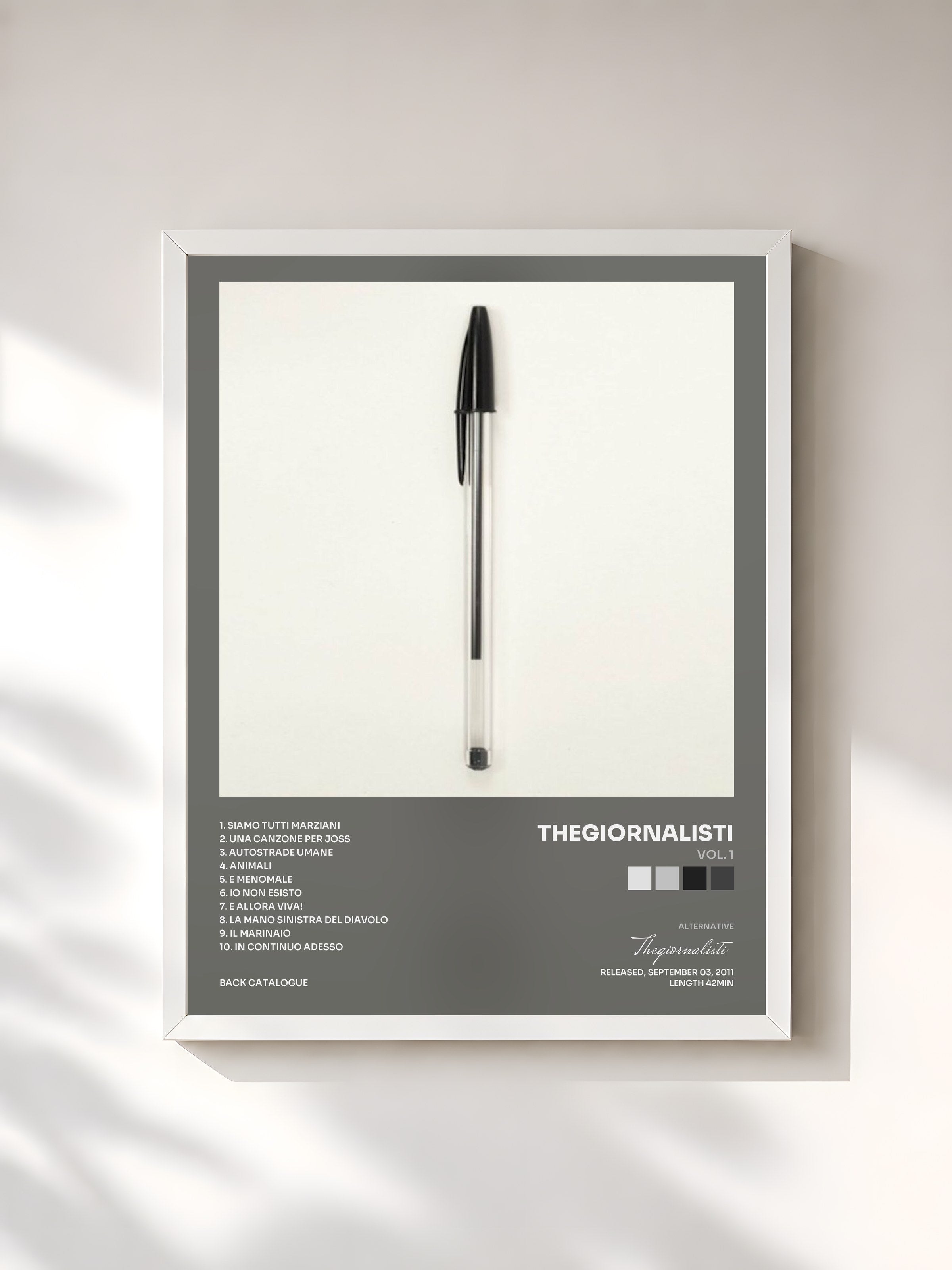 #blanc Tableau de l'album Vol. 1 de Thegiornalisti, cadre blanc, imprimé et encadré en France