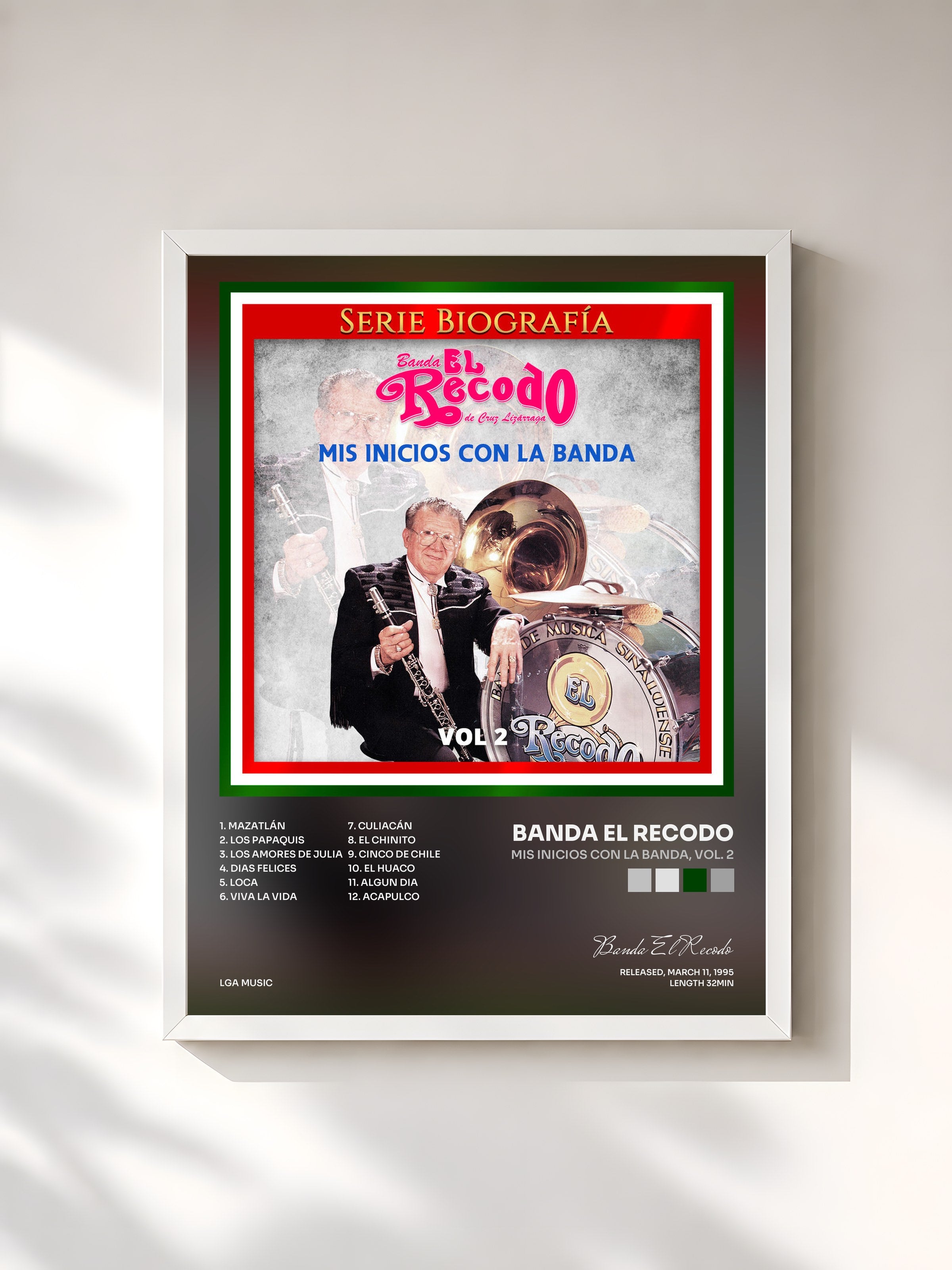 #blanc Tableau de l'album Mis Inicios Con la Banda, Vol. 2 de Banda El Recodo, cadre blanc, imprimé et encadré en France