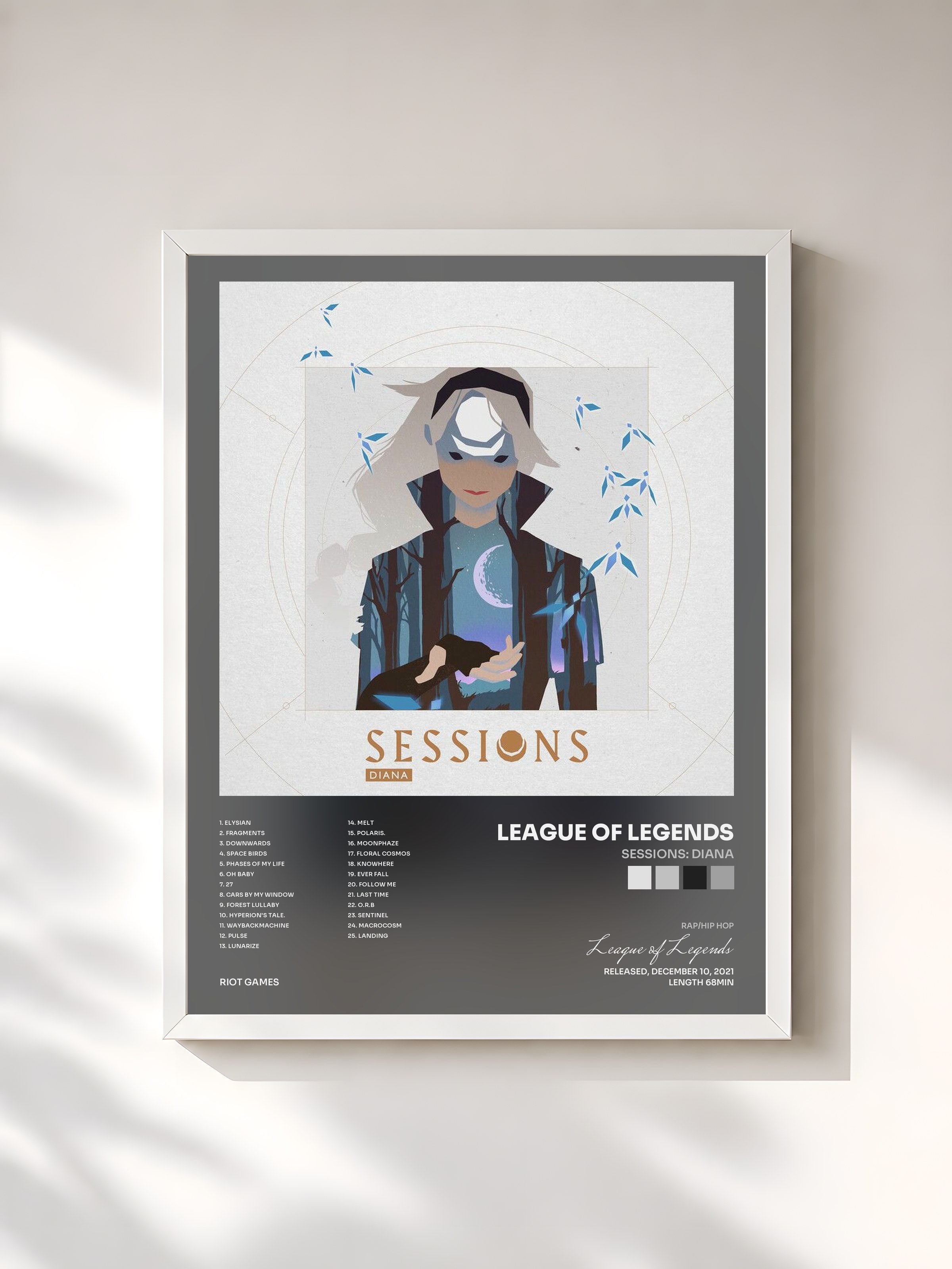 #blanc Tableau de l'album Sessions: Diana de League of Legends, cadre blanc, imprimé et encadré en France