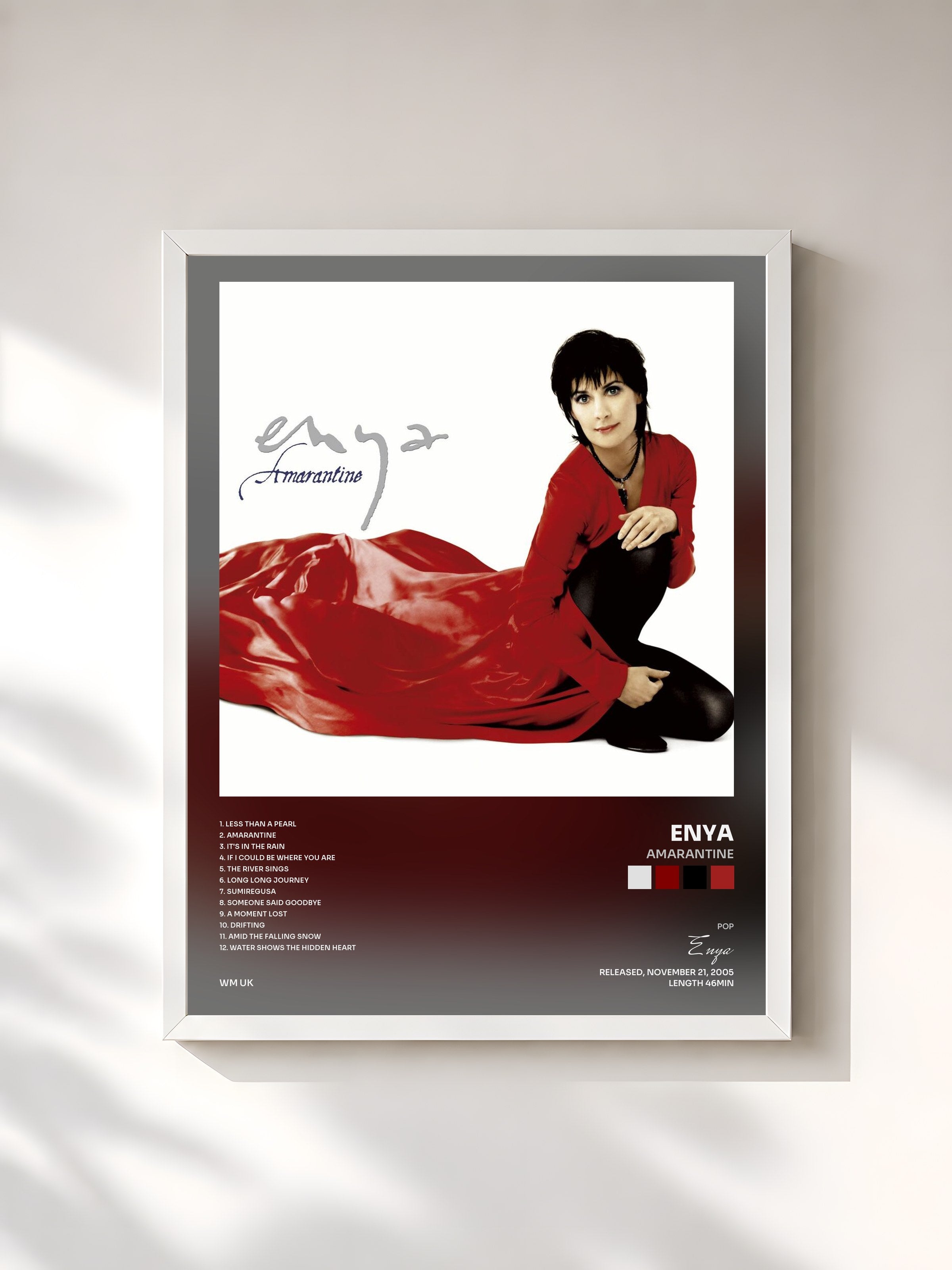 #blanc Tableau de l'album Amarantine de Enya, cadre blanc, imprimé et encadré en France