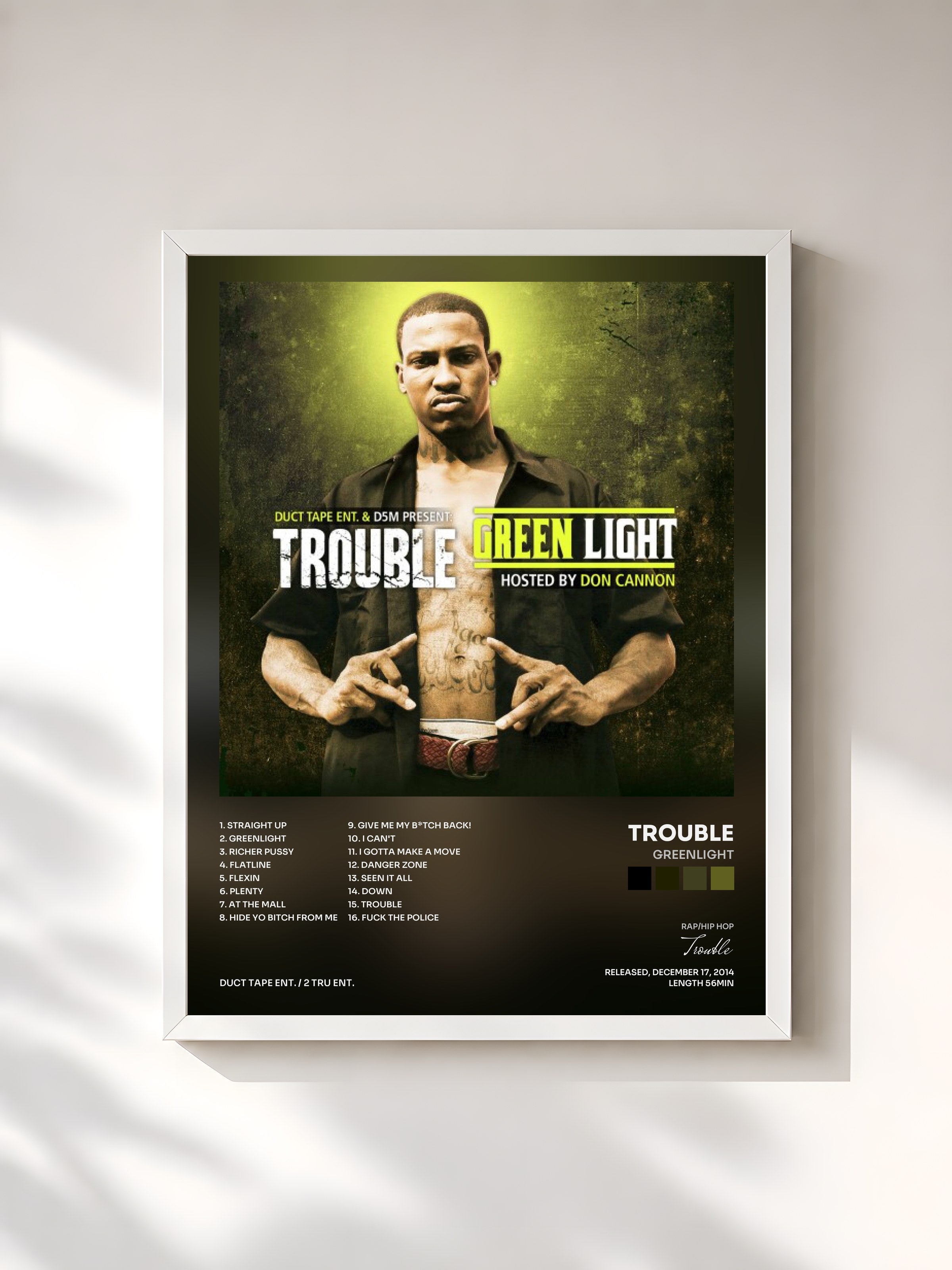 #blanc Tableau de l'album Greenlight de Trouble, cadre blanc, imprimé et encadré en France