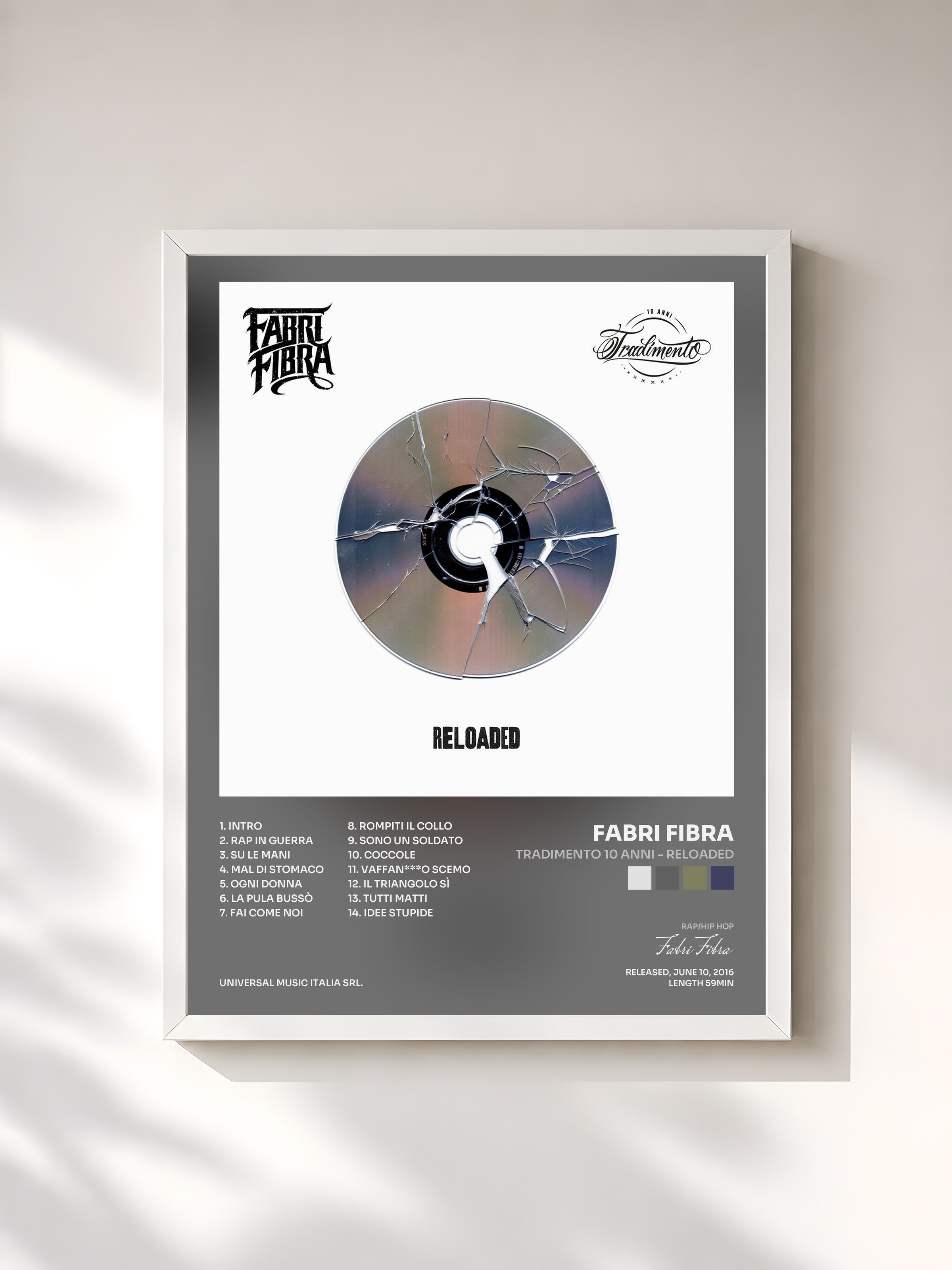 #blanc Tableau de l'album Tradimento 10 Anni - Reloaded de Fabri Fibra, cadre blanc, imprimé et encadré en France