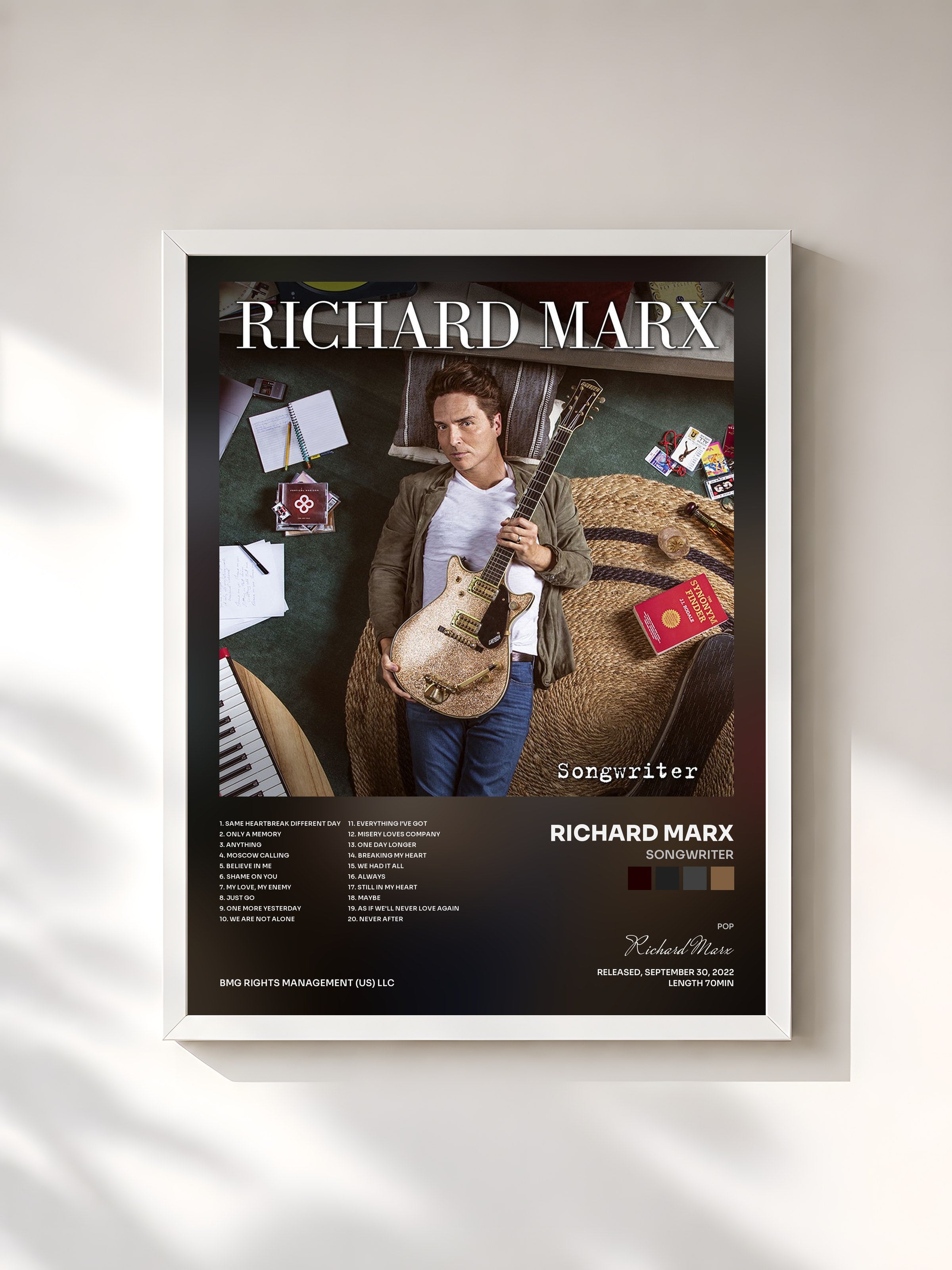 #blanc Tableau de l'album Songwriter de Richard Marx, cadre blanc, imprimé et encadré en France