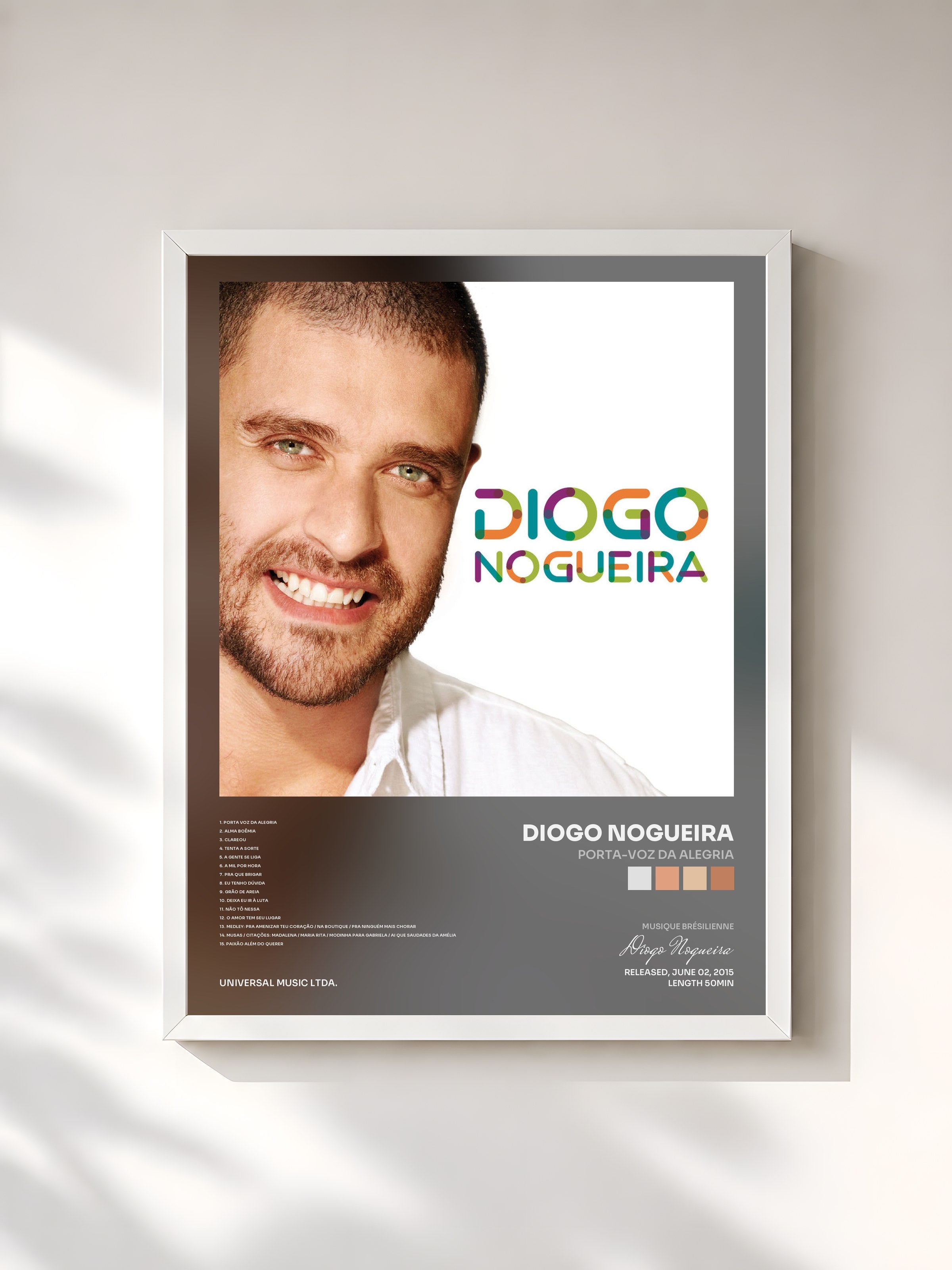 #blanc Tableau de l'album Porta-Voz Da Alegria de Diogo Nogueira, cadre blanc, imprimé et encadré en France