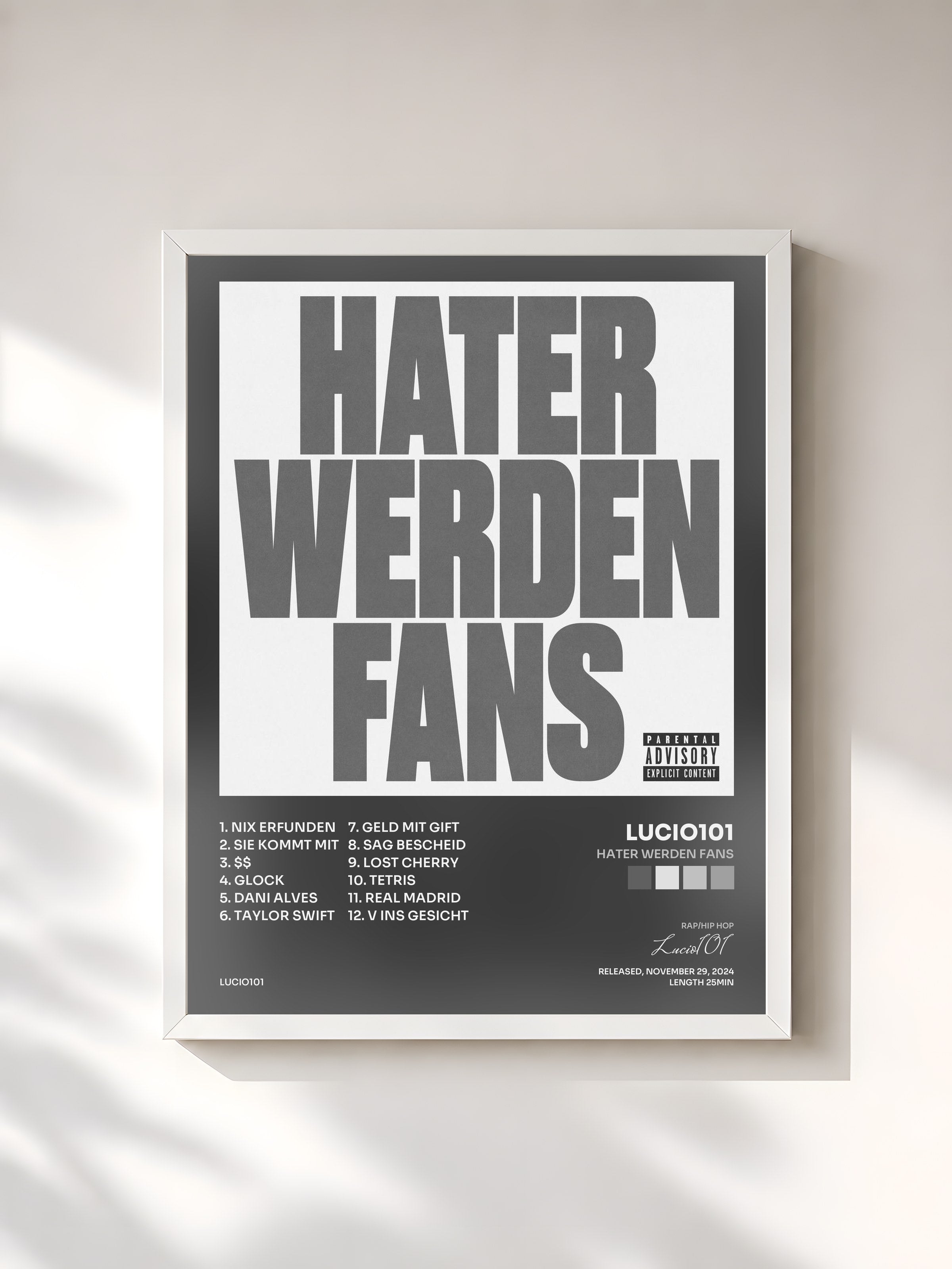 #blanc Tableau de l'album Hater werden Fans de Lucio101, cadre blanc, imprimé et encadré en France